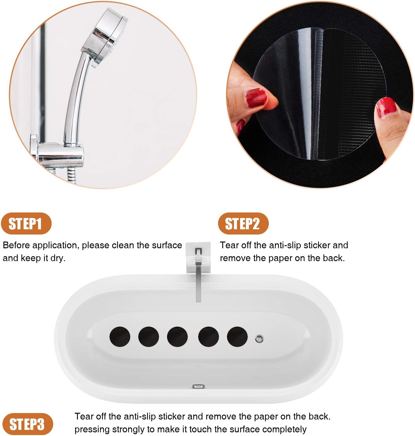 Non-Slip Bathtub Stickers, 24 PCS Safety Bathroom Tubs Showers Treads Adhesive Decals Scraper (Black)