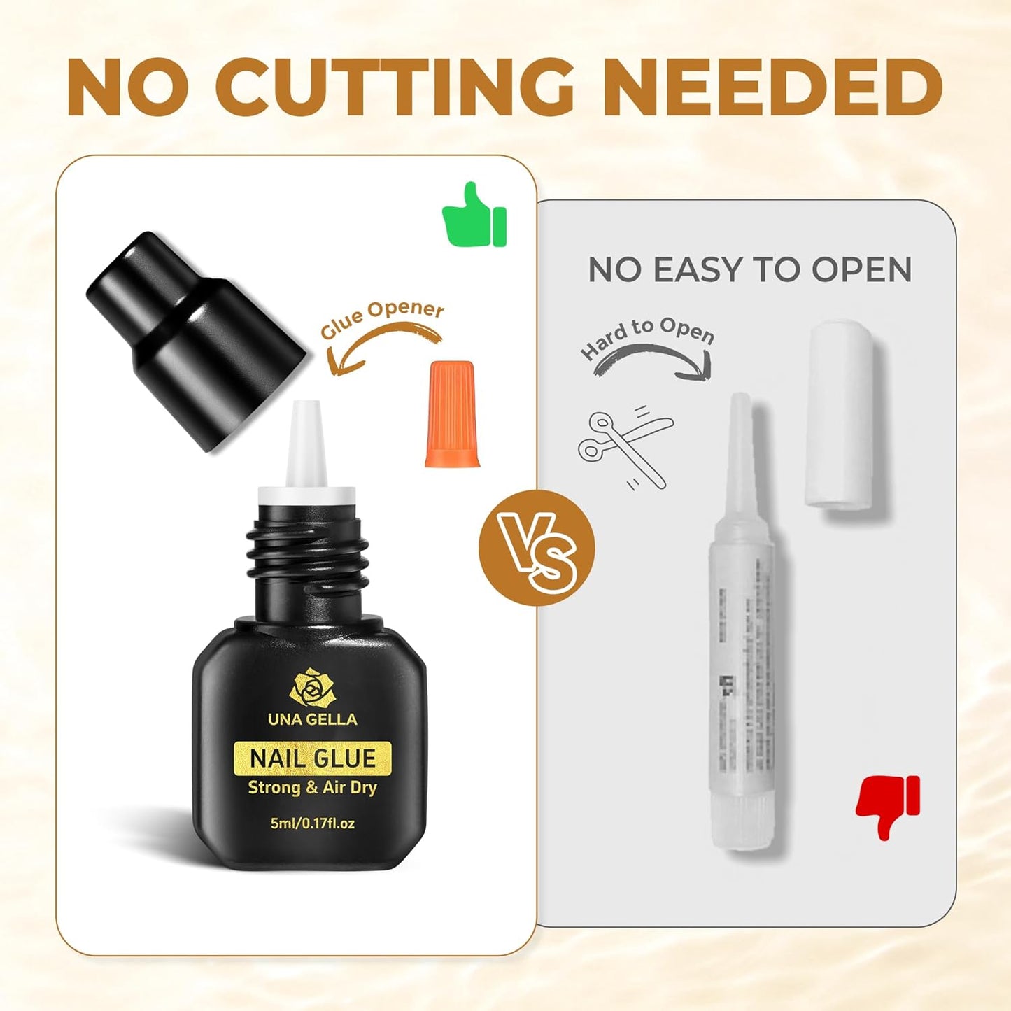 UNA GELLA Fast Drying Super Strong Nail Glue for Press Ons(5ML*3PCS) Acrylic Nails Tips No U/V Light Needed Press On Nail Glue Salon Quality Professional Nail Glue Home DIY with Opener, Drip Use