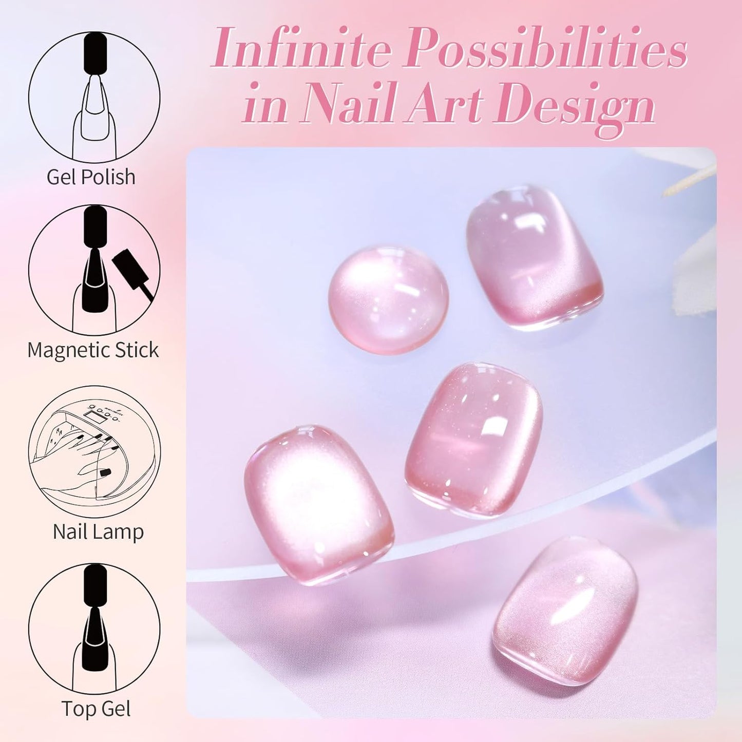 Born Pretty Cat Magnetic Eye Gel Nail Polish, Pink Moonlight Cat Magnetic Gel, Glass Shiny Effect Pink Soak Off Nail Art Salon Manicure Home Gift 15ml