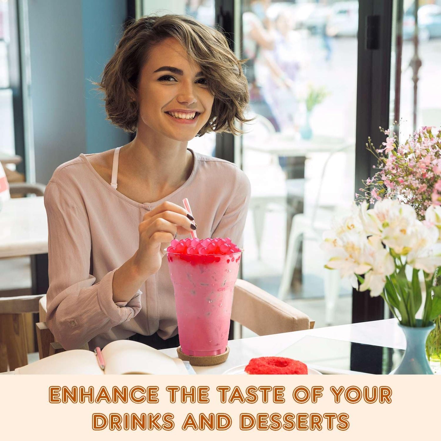 Fanale Watermelon Popping Boba Pearls, Vegan, Non GMO, Gluten Free, Fat Free, Perfect for Bubble Tea, Smoothies, Ice Cream, Desserts, and Beverages.