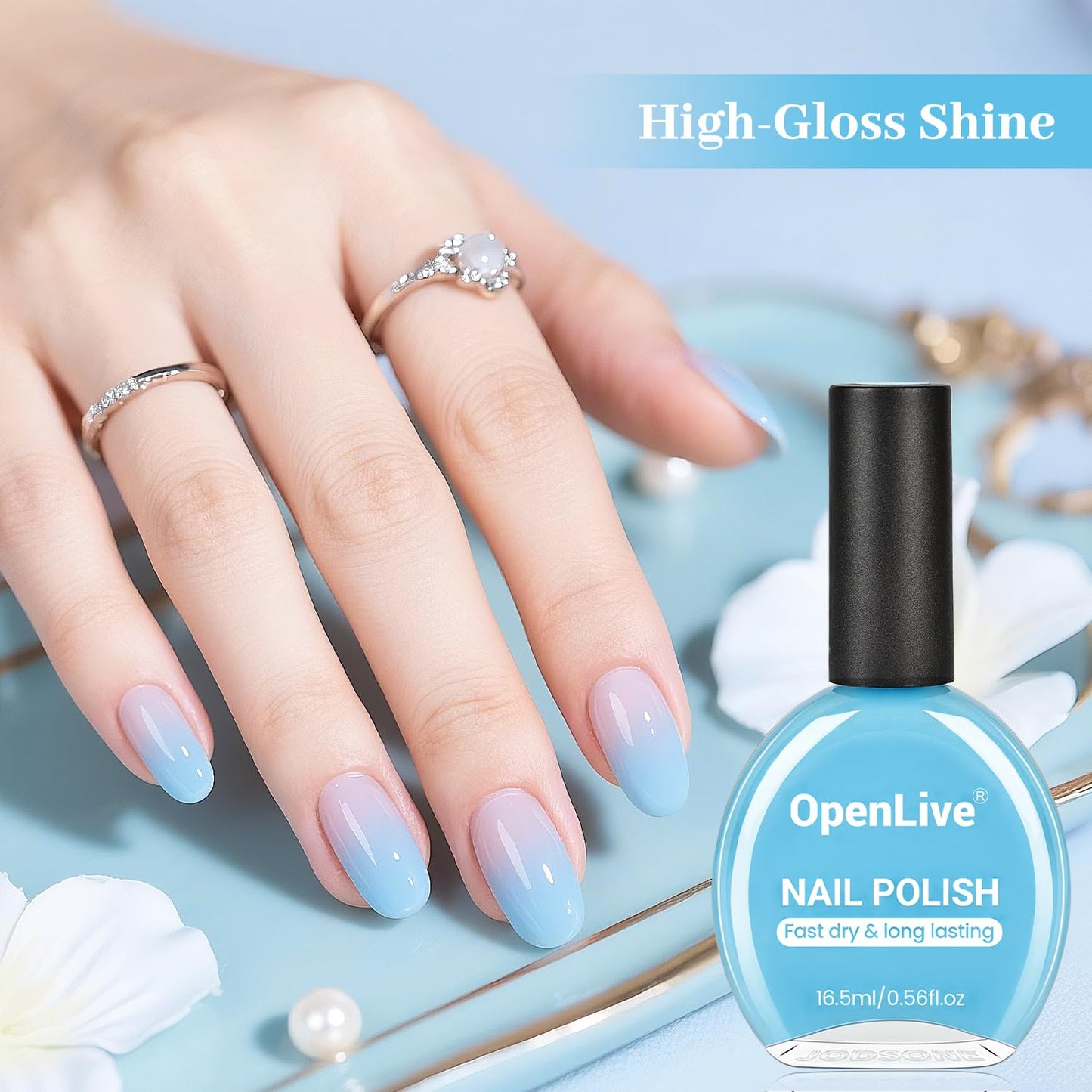 16.5ml Jelly Baby Blue Nail Polish Large Volume Quick Dry Nail Polish, Long Lasting Shine, Fingernail Toenail Nail Art DIY Home Travel Nail Art Gift