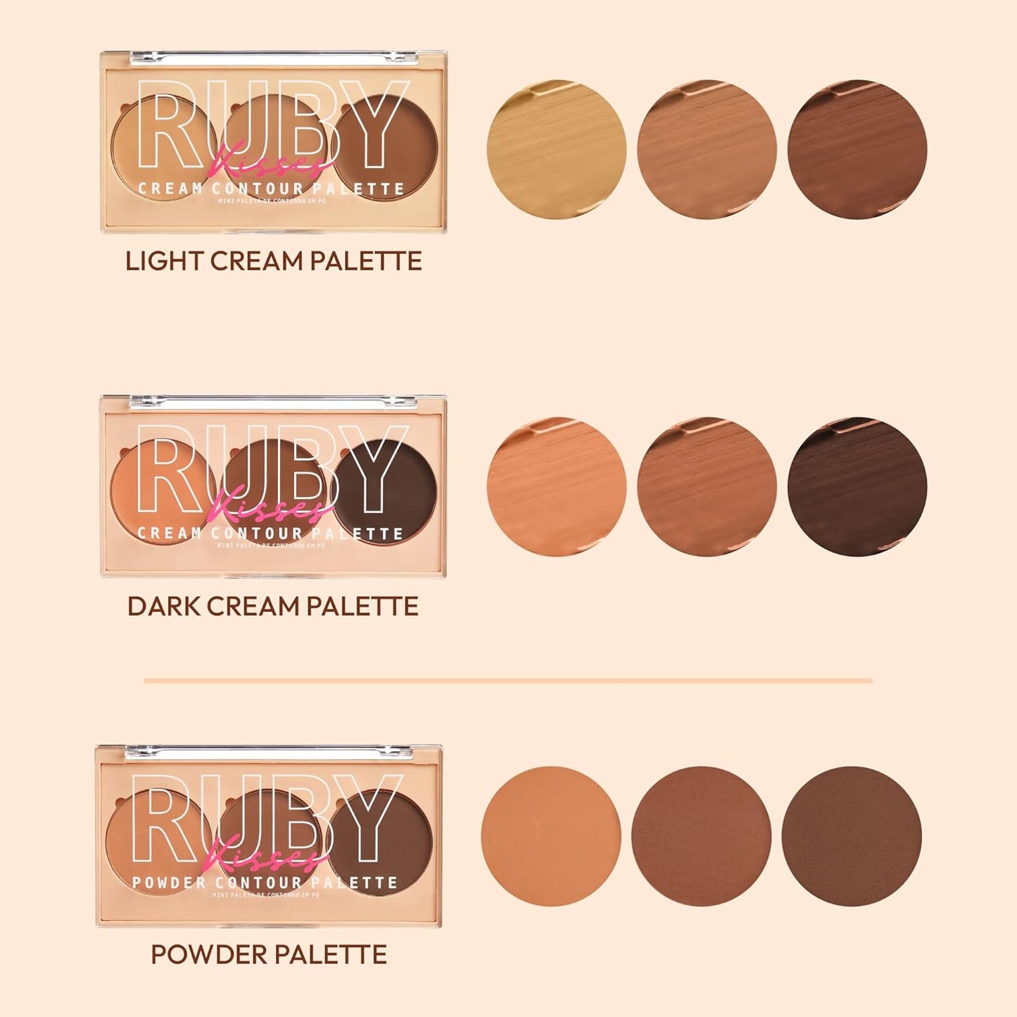 Ruby Kisses Contour Palette 3-in-1 Contour, Conceal, Highlight All-In-One Mini Palette, Long-Lasting, Easy to Blend Cream Contour Palette for Oily and Dry Skin (Medium To Tan)