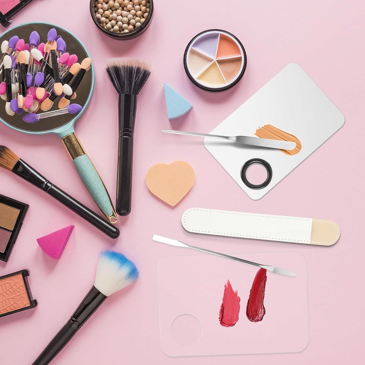 5pcs Makeup Spatula Korean Set,Including Foundation Spatula Makeup Korean Stainless Steel Makeup Palette Acrylic Cosmetic Palette,Makeup Mixing Palettes Cosmetic Spatula Tool (Transparent+metal)