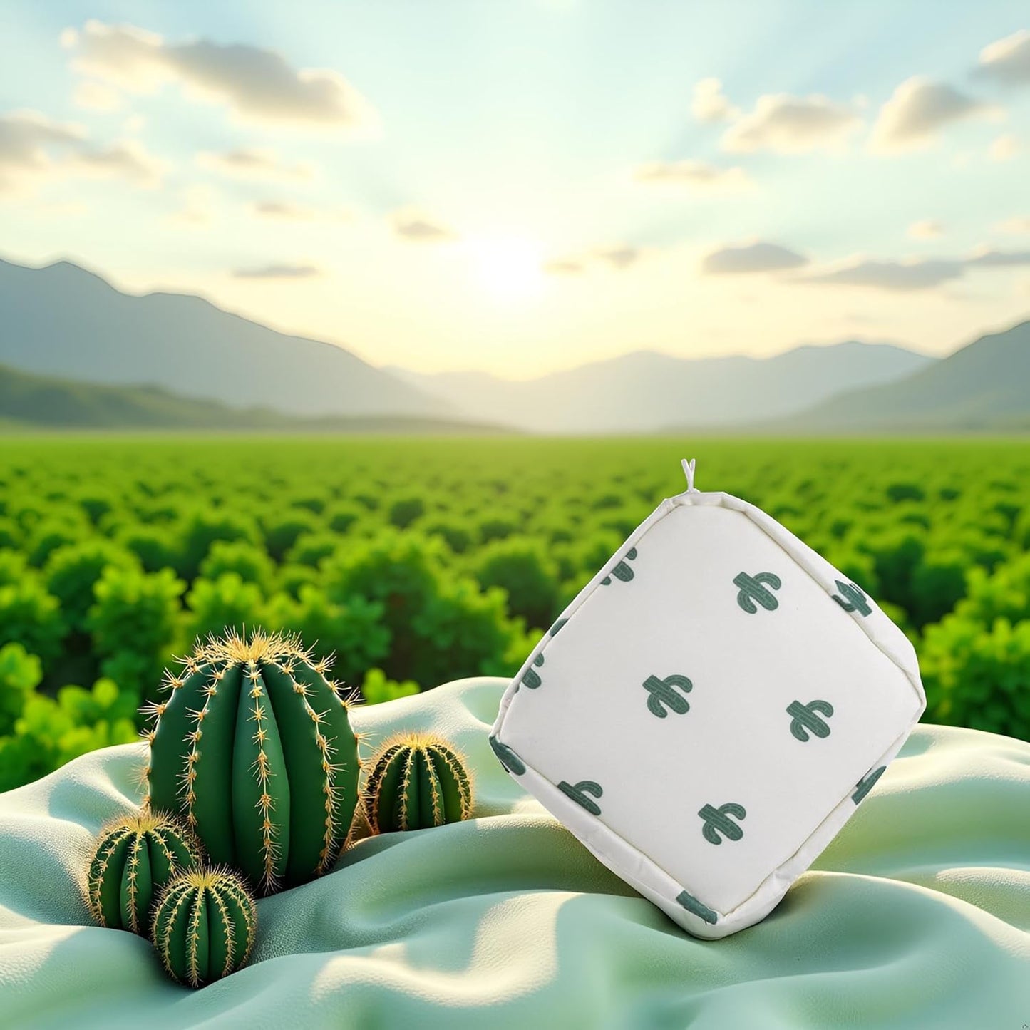 1Pc Green Cactus Sanitary Napkin Storage Bag with Colorful Print Design Portable Zipper Menstrual Pad Bag for Women Ladies Sanitary Napkins
