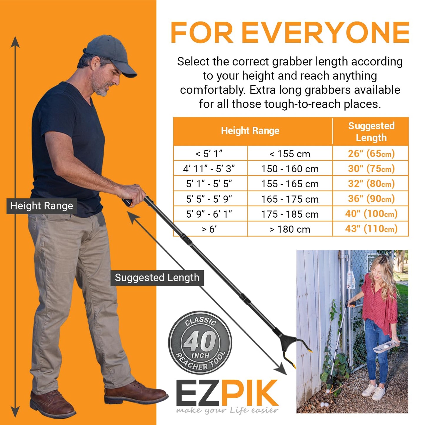 EZPIK Classic 40" Flexible Folding Grabber Tool for Elderly + Magnets, Reacher for Disabled & Seniors Heavy Duty Rotating Grippers for Reaching Underneath, Trash Grabbers & Pickers for Mobility 2-Pack