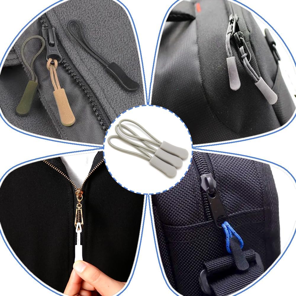 Ruidee 50 Pieces Zipper Pulls Zipper Tabs Zipper Pull Cord Extender Replacement Zipper Pulls for Backpacks, Jackets, Luggage, Purses, Handbags(Light Grey)
