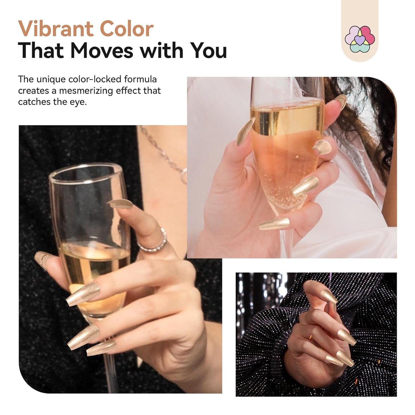 SAVILAND Color Artistry Champagne Gold Nail Polish - 7 Days Shimmer Holographic Metallic Glitter Fingernail Polish Sparkle Shiny Nail Lacquer for Toe Salon Manicure DIY Nail Art Home