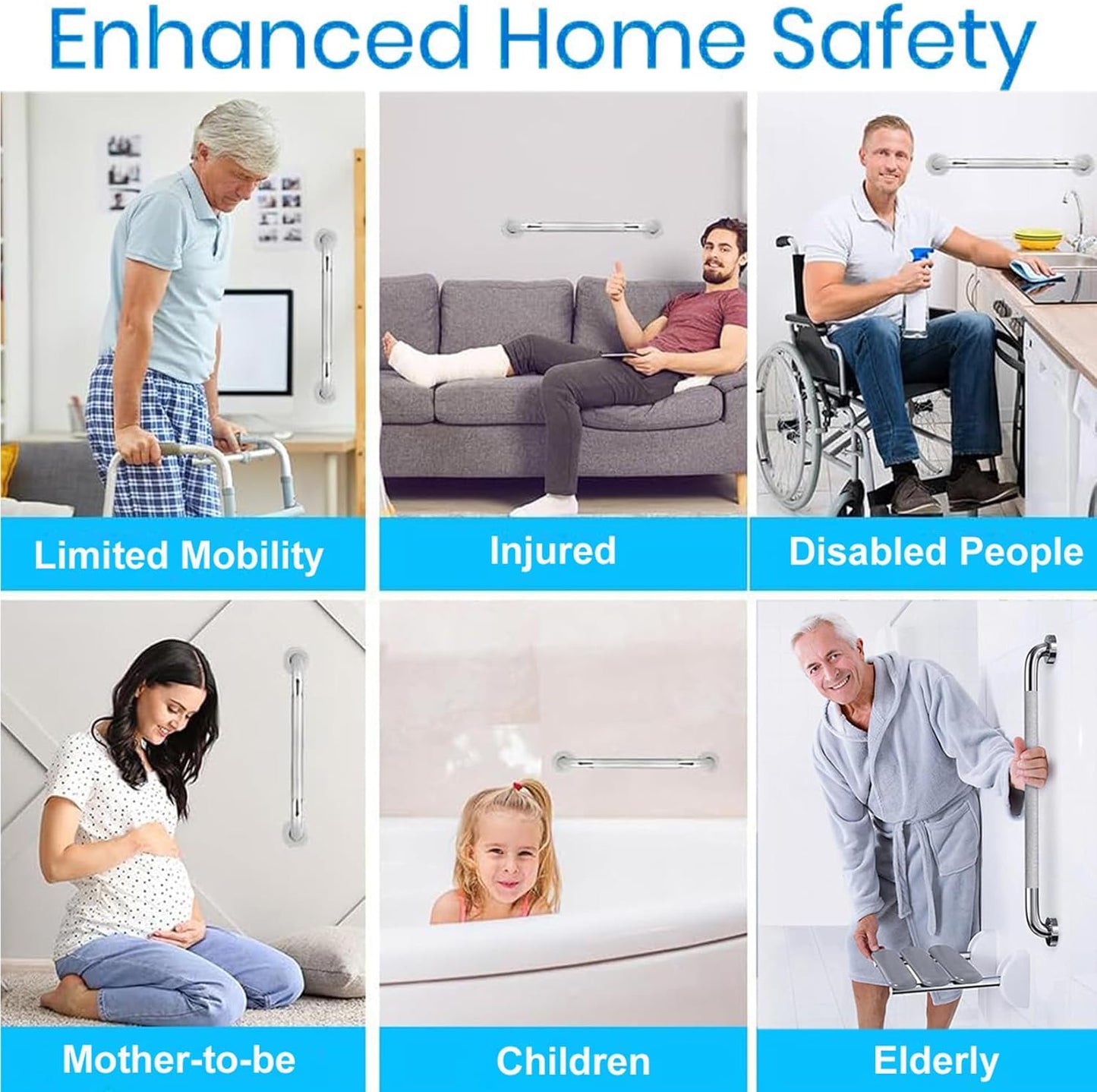 20 Inch Shower Grab Bar, Anti Slip Grab Bar for Bathtubs Showers Toilet, Safety Stainless Steel Shower Handles Hand Rail for Senior, Elderly, Handicap, Pregnant, Children