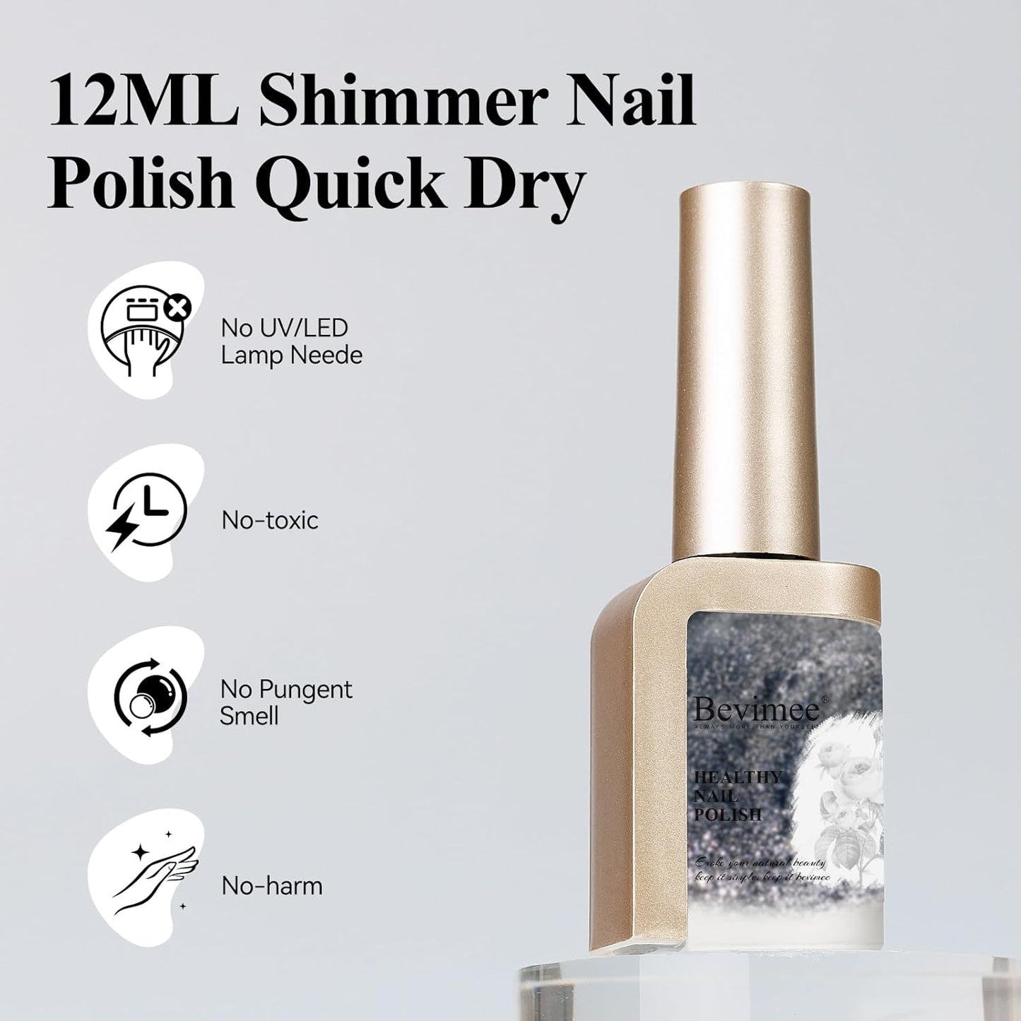 Nail Polish Quick Dry, Black Glitter Nail Lacquer Air Fast Drying, Sparkle Mooncat Nail Pigment Oil-based High Coverage Holographic Fingernail Concealer Polish, 1PC 12ML Long Wear