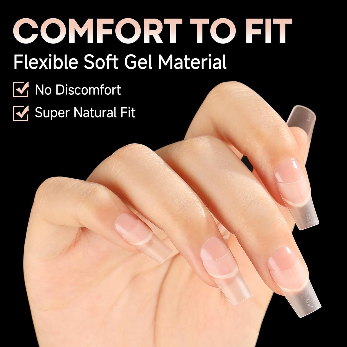 UNA GELLA Medium Square Gel Nail Tips 504pcs Full Matte Square Gel Tips Half Cover Clear False Nails Tips No C Curve with Position Line for Perfect Nail Extentions 12 Sizes, Gelly Tips