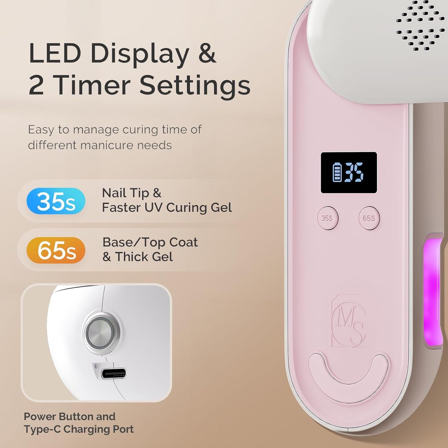 MelodySusie Plus20F Cordless UV Nail Lamp, Innovative UV Protection Light for Gel Nails with 2 Timers & LED Display,Rechargeable Nail Art Tools for Manicure Fast Curing Gel Polish at Salon & Home