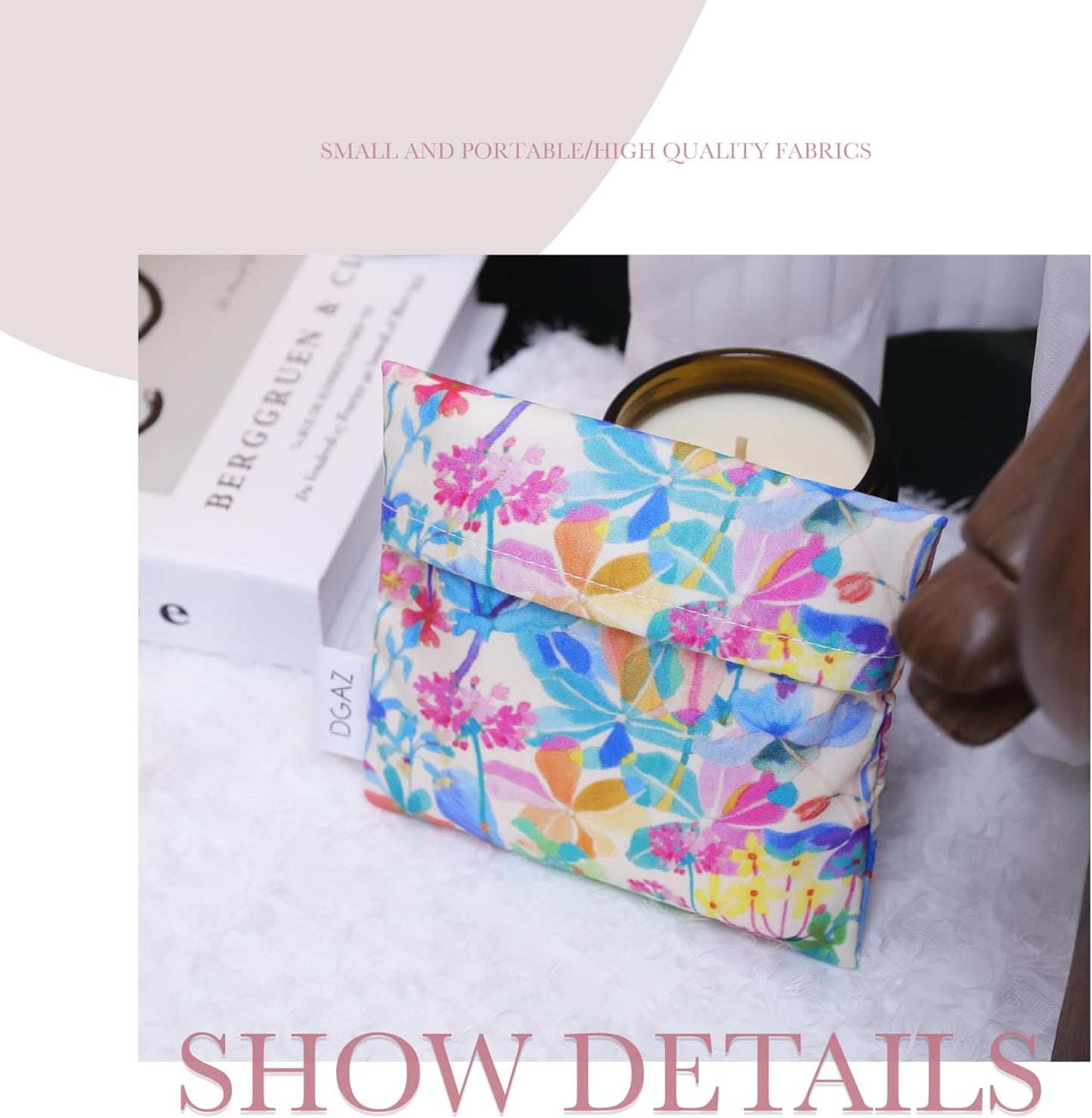 DGAZ Sanitary Napkin Storage Bag, Period Bag for Teen Aged Girls, Portable Period Bag for Panty Liners/Menstrual Cup/Small Tampons,Mini Makeup Bag for Purse(Emerald White)