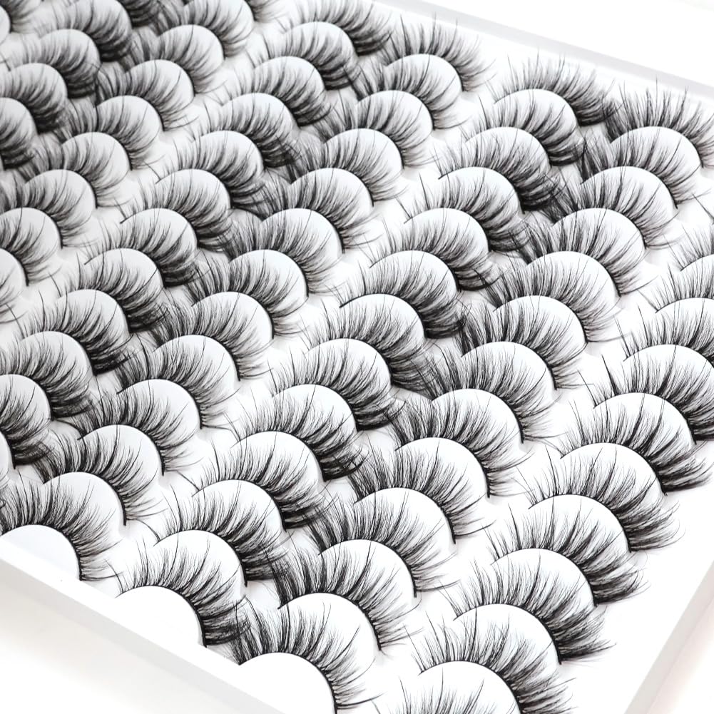 False Eyelashes 48 Pairs Faux Mink Lashes 14mm Wispy Lashes 3D Fluffy Cat Eye Lashes Pack Bulk Wholesale Strip Lashes(style 48-042)