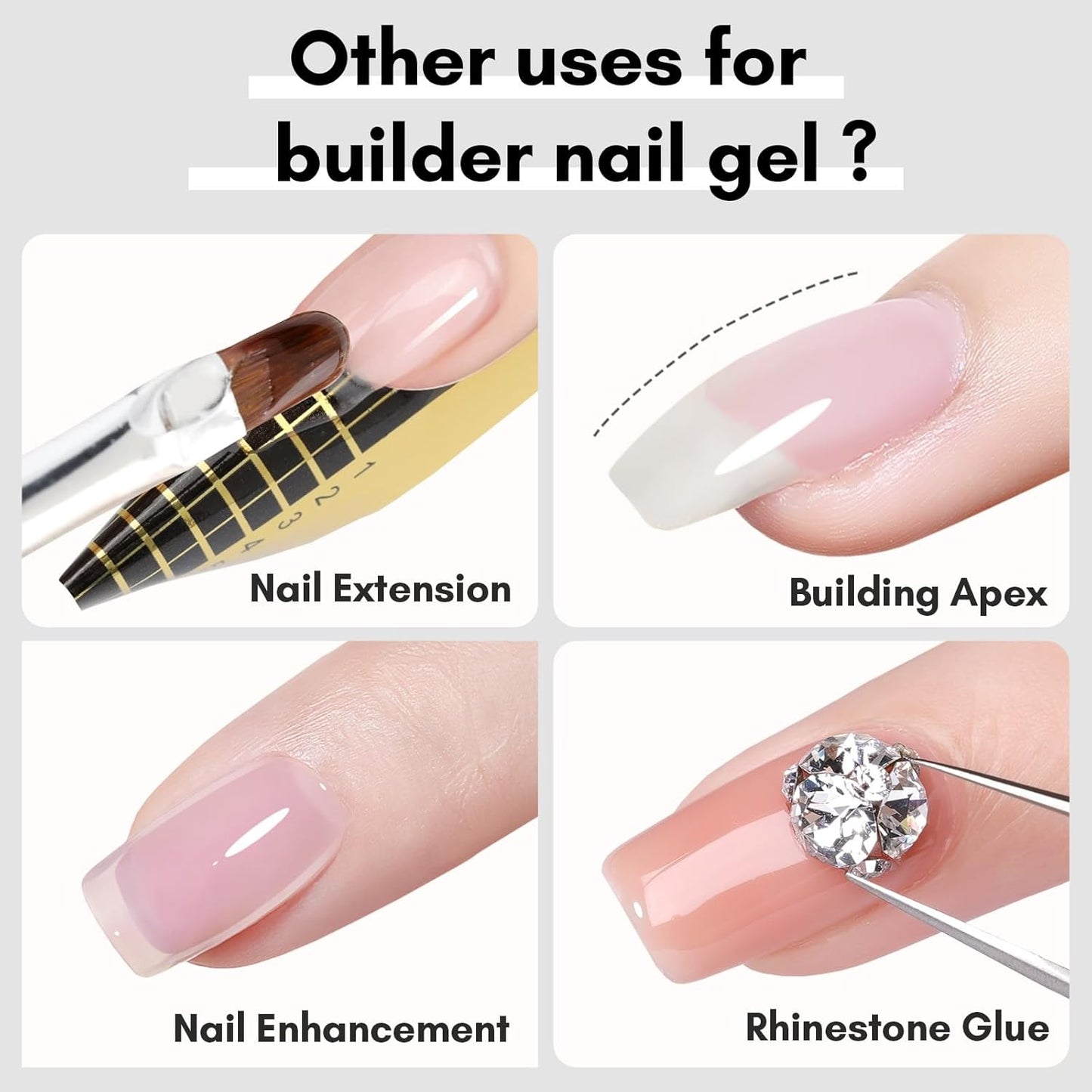 Makartt 3Pcs Builder Nail Gel with Top and Base Coat, Clear Gel Builder Kit for Nails Apex Building Thickening Strengthener Extension Rhinestone in a Bottle, UV Light Lamp Required