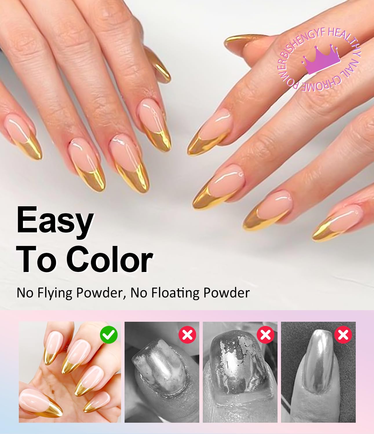 Mermaid Gold Chrome Nail Powder: 6 Colors Mirror Effec Green/Pearl Chrome Nail powder,Magic Mermaid Pink Chrome Nail Powder Pigment for Nail Art Design Home DIY(Laser/Silver)