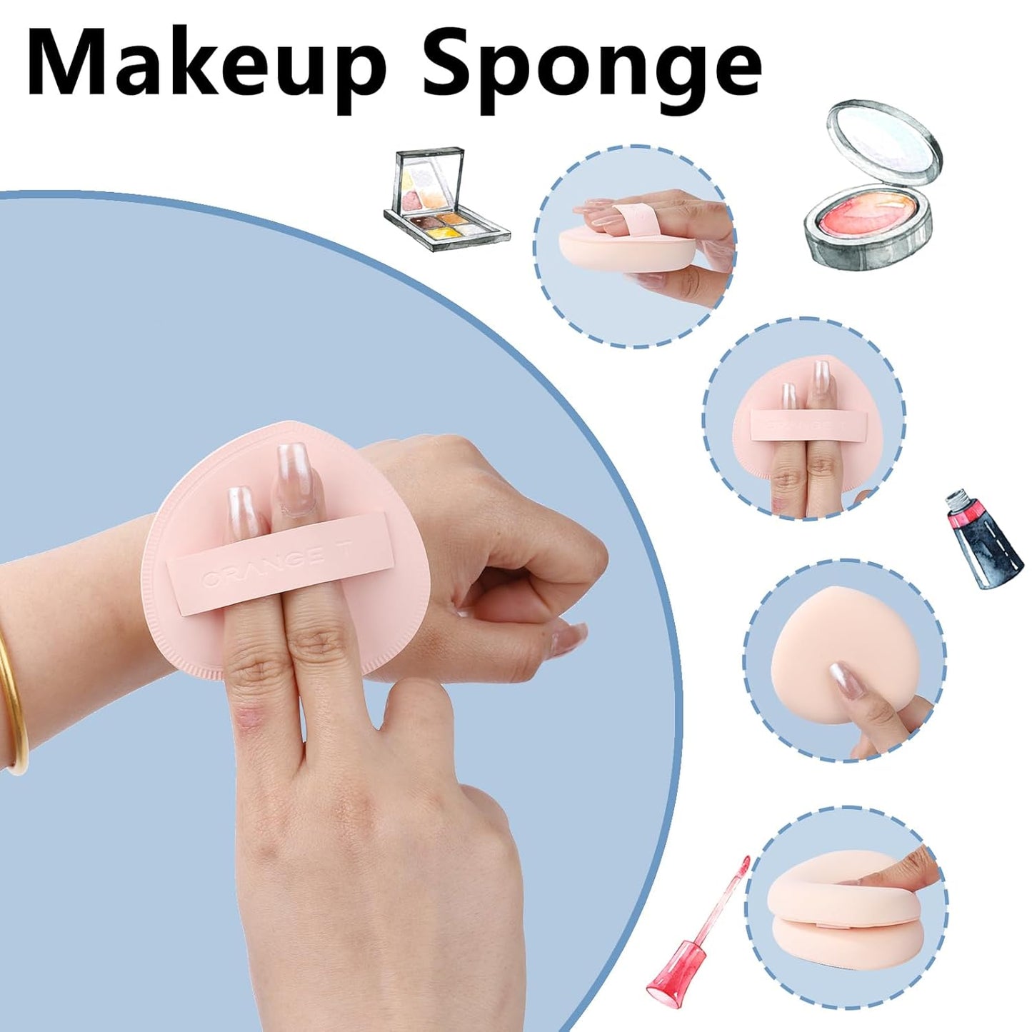 Lilystar 2Pcs Powder Puff Face Soft Makeup Sponge, Soft Triangle Powder Puffs Makeup Sponge Applicator Air Cushion Powder Puff for Liquid Foundation, Cream, Powder, Concealer (Blue,Pink)