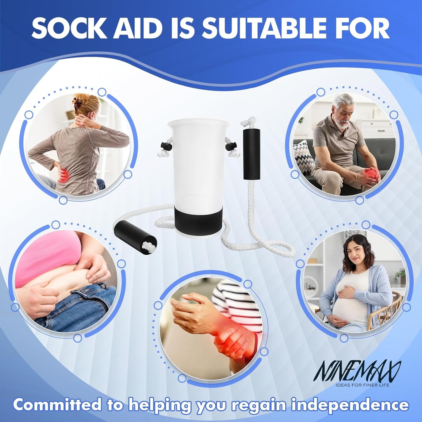NINEMAX Sock Aids for Putting On Socks, Easy On Helper Assist Device for Seniors Elderly Disabled Diabetics, Slider Puller with Foam Handle No Bending