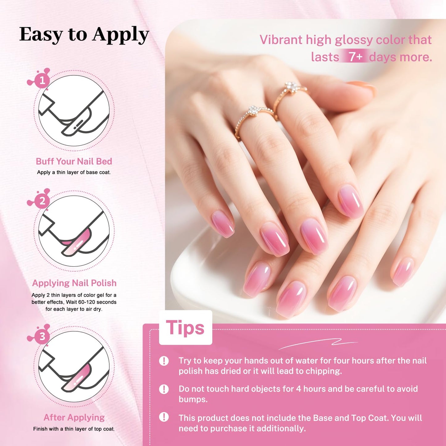 16.5ml Jelly Sheer Pink Nail Polish Large Volume Quick Dry Hot Pink Nail Polish, Long Lasting Shine, Fingernail Toenail Nail Art DIY Home Travel Nail Art Gift