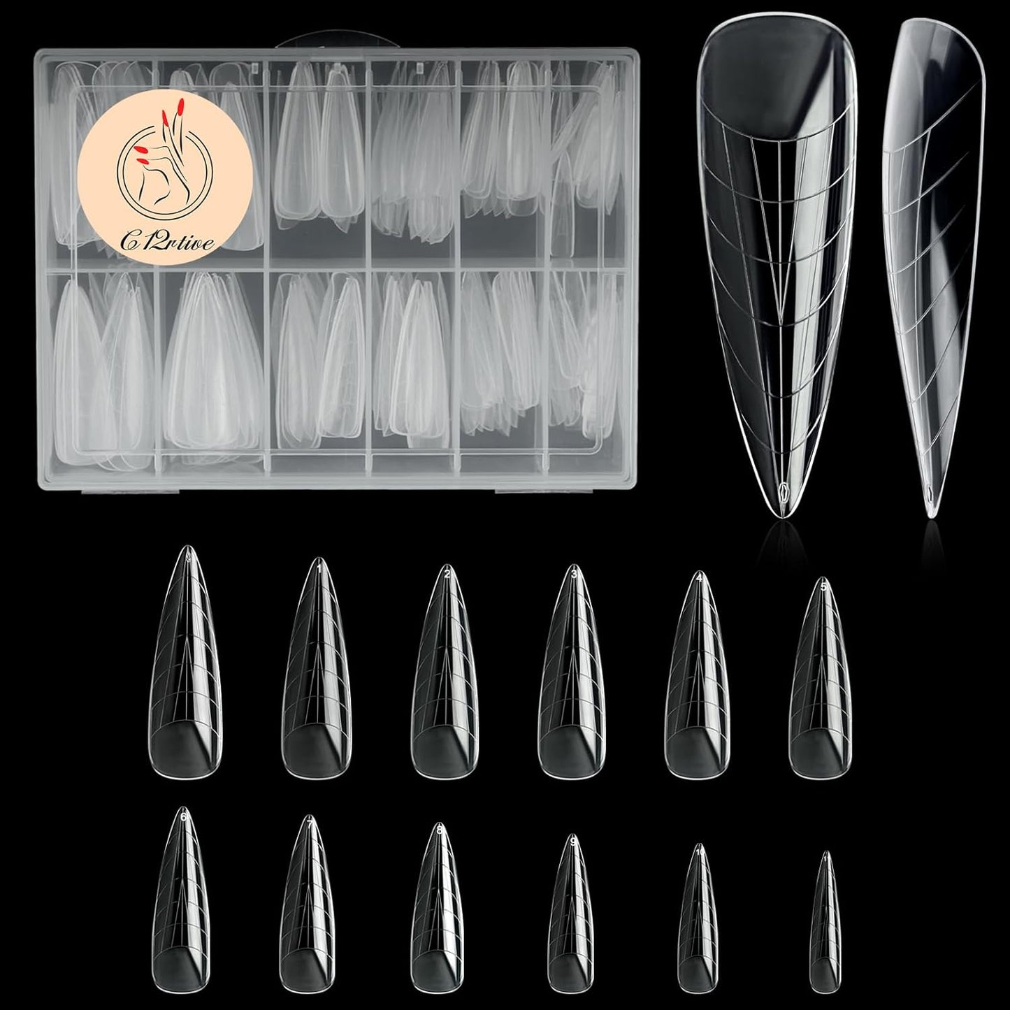 120Pcs Matte Dual Nail Forms,Long Almond Extension Poly Nail Gel Nail Forms Full Cover Nail Molds 12 Sizes for Solid Nail Gel Glue Nail Art Design Salon&DIY