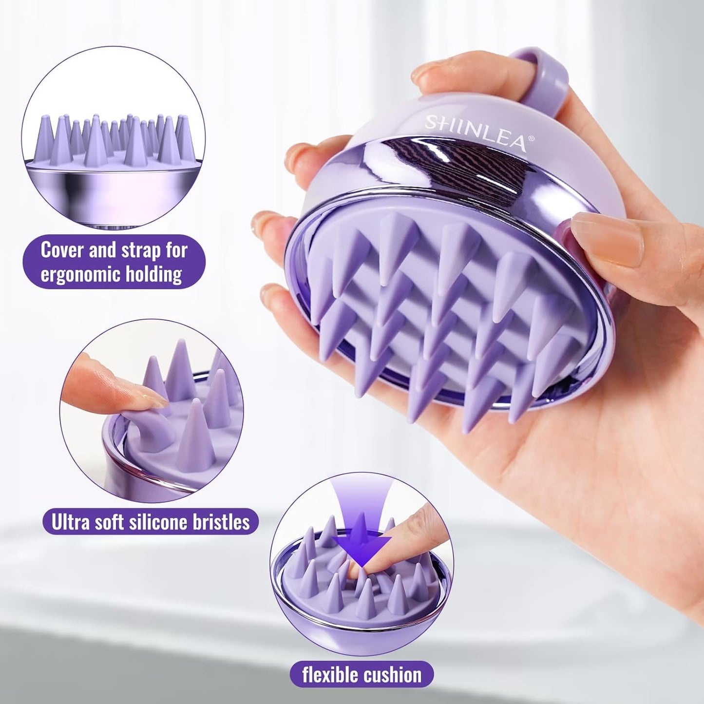 2 in 1 Scalp Massager Hair Growth,Scalp Scrubber with Soft Silicone Bristles for Dandruff Removal,Shampoo Brush for Exfoliation,Head Massager for Both Wet and Dry Use (Purple) 