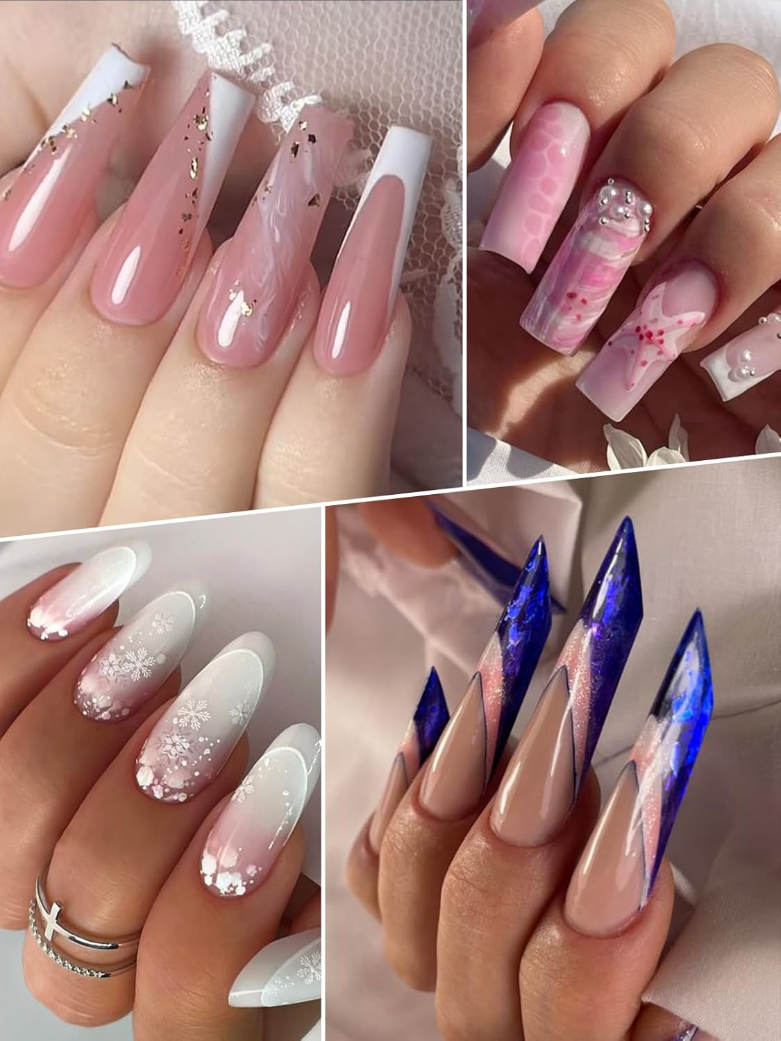 TOROKOM Dual Nail Forms for Poly Nail Gel, 4 Shapes Colorful Structure Poly Nail Gel Stiletto Square Nail Molds for Builder Gel Poly Extension Gel Nail Art Design Salon&DIY, 96 PCS