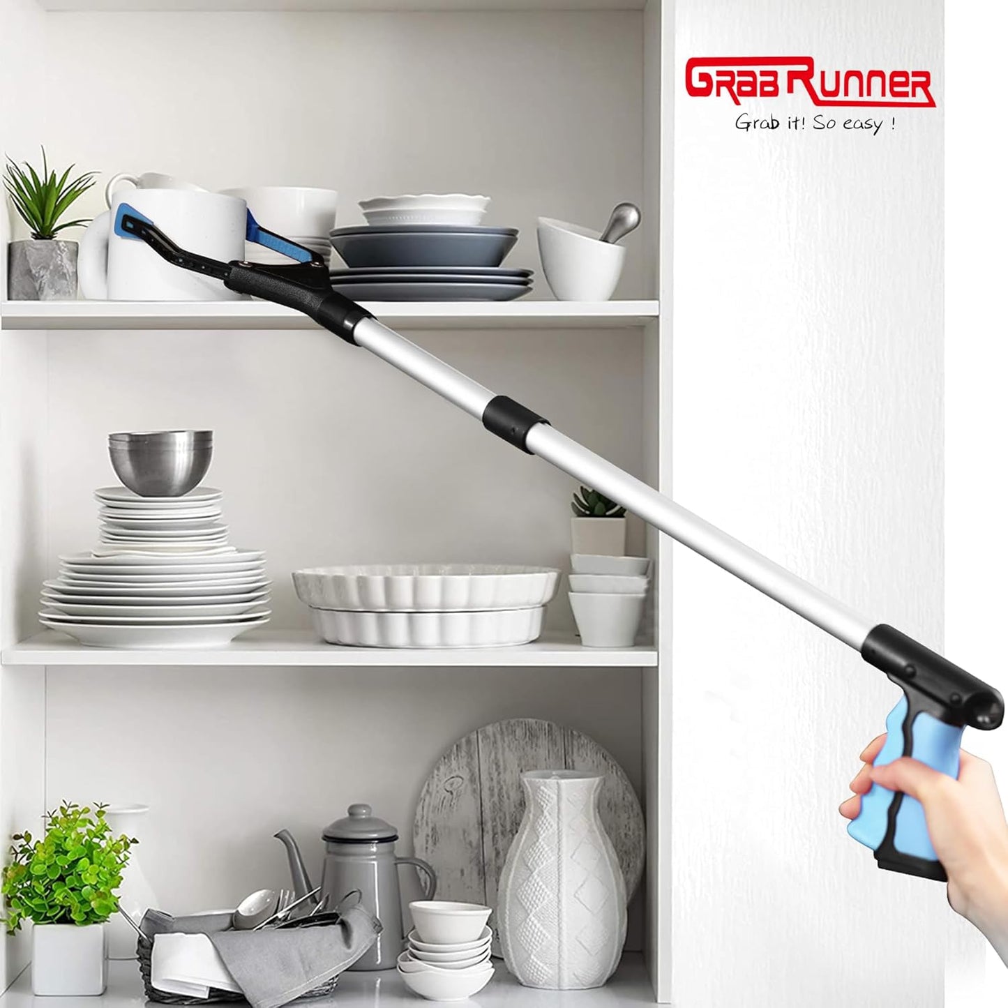 32 inch GrabRunner Foldable Reacher Grabber Tool with Strong Magnetic Tip(Blue)