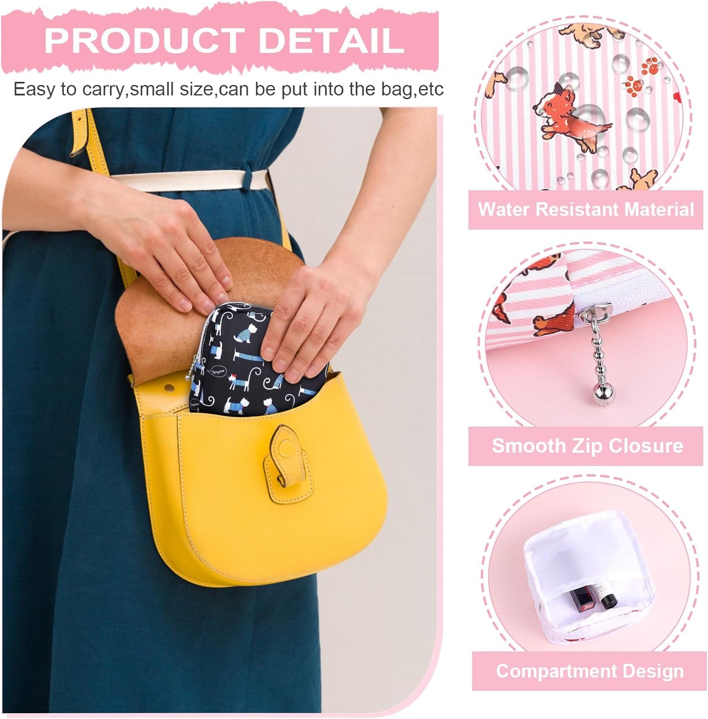Desing Wish Sanitary Pad Storage Bag Portable Period Bag for Teen Pads/Sanitary Napkins/Small Tampons, Sanitary Napkin Storage Bag First Period Gifts for Teen Girls (Trend Music Dog)
