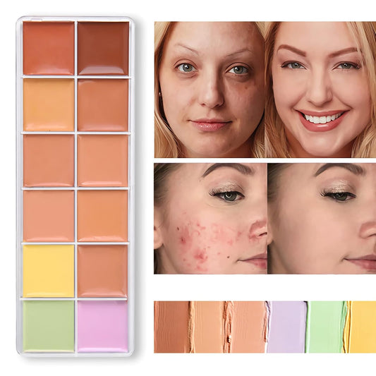 12 Color Correcting Concealer Palette, Cream Color Corrector Contour Makeup Palette,Contouring Foundation Highlighting Concealer Palette for Conceals Dark Circles, Redness, Acne, Blemish