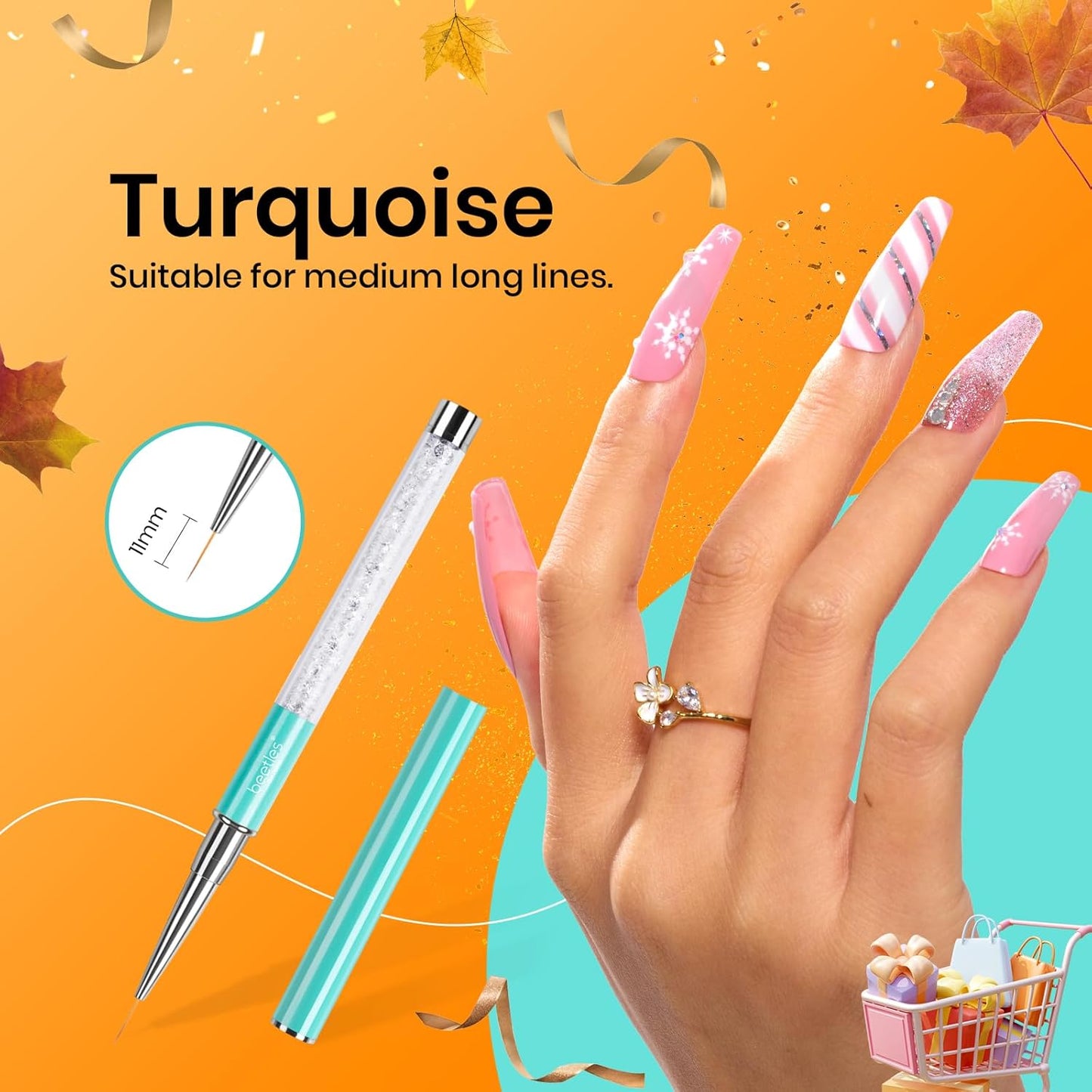 Beetles Gel Polish Nail Art Liner Brushes 5Pcs Painting Art Design Pen Set Diamond Application Rhinestone Handle Dotting Drawing Sizes 5 7 9 11 20mm Nail Design Gift for Women