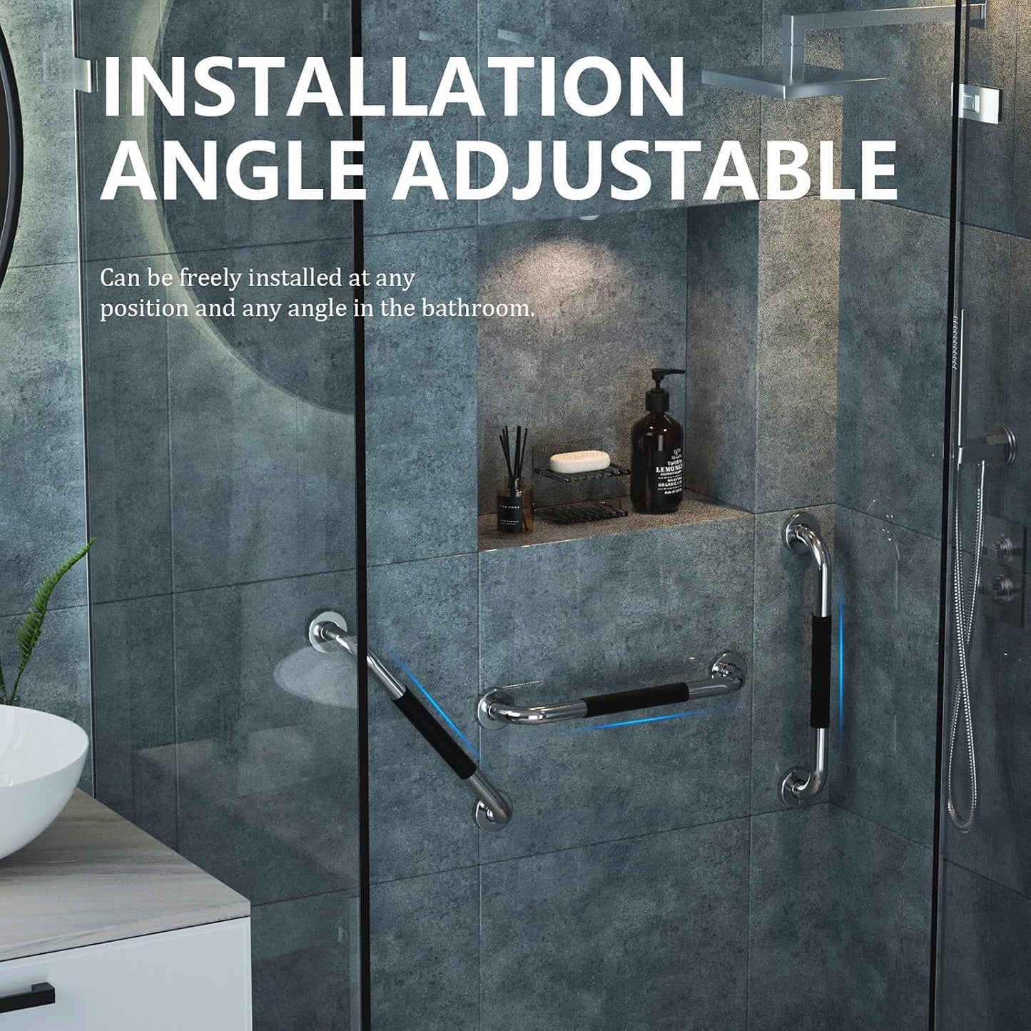 2 Pack 12 Inch Shower Grab Bar w/Anti Slip Rubber Grip, ZUEXT SUS304 Stainless Steel Bath Grab Bar, Bathroom Balance Bar, Wall Mount Safety Handrail Support, Handicap Injury Elderly Assist Handle