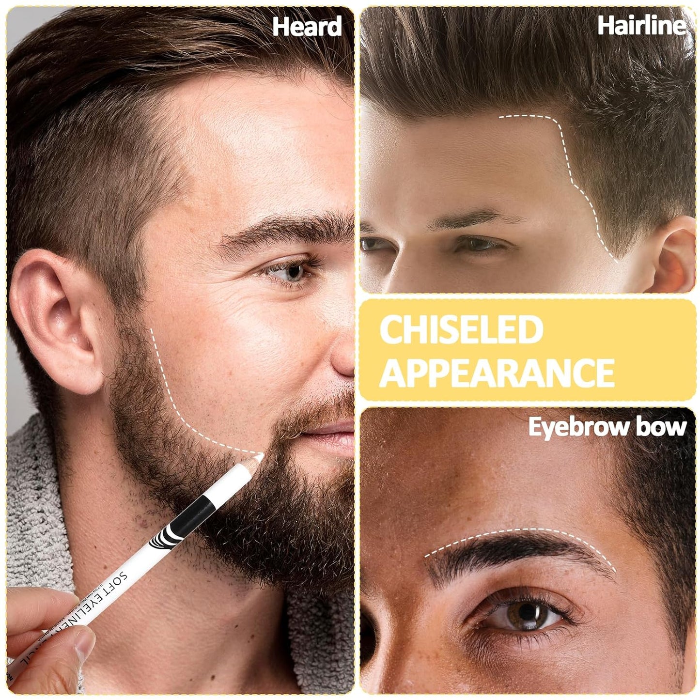 12PCS Barber Pencil Set with Sharpener, Smudge-proof Beard Shaping Guide Pen, Hairline Pencils, Suitable for Men and Women (Black, White, Dark Brown, Light Brown)