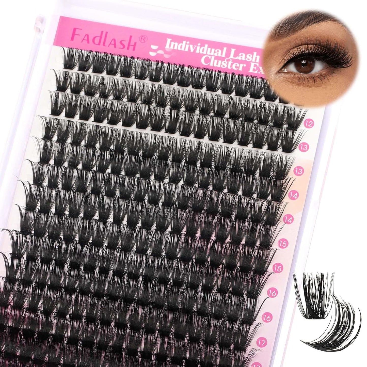 FADLASH Cluster Lashes D Curl Wispy Individual Lashes DIY Eyelash Extension Natural Look Reusable Fluffy Cluster Eyelash Extensions Self Application at Home (80D-0.07D-12-18MIX)