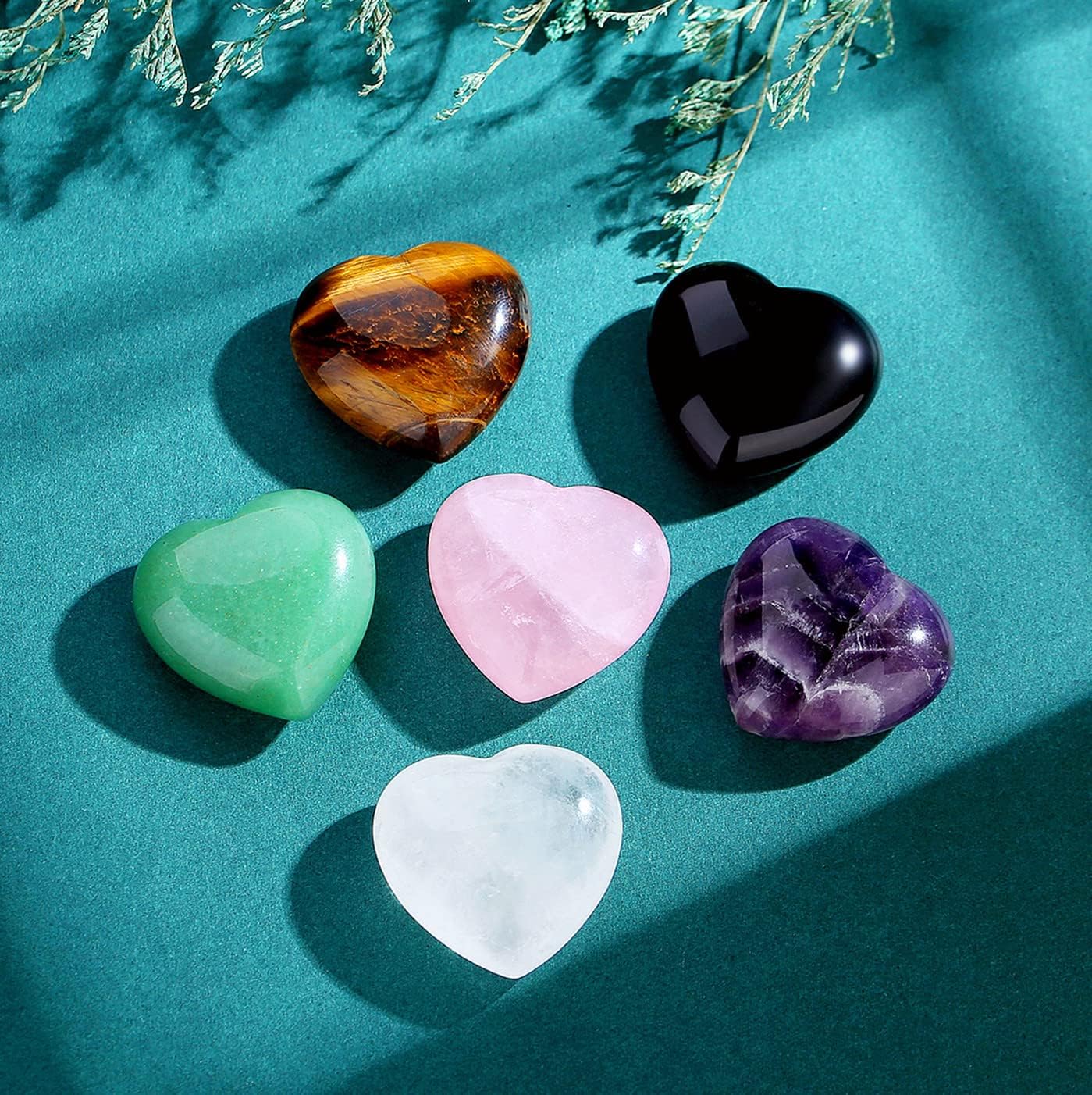 QINJIEJIE 1.2" Large Heart Crystals Rose Quartz Amethyst Healing Clear Crystal Heart Shape Love Stones Gemstones Stone Polished Thumb Gemstones Therapy Reiki Energy Balancing Gifts 3 Pcs