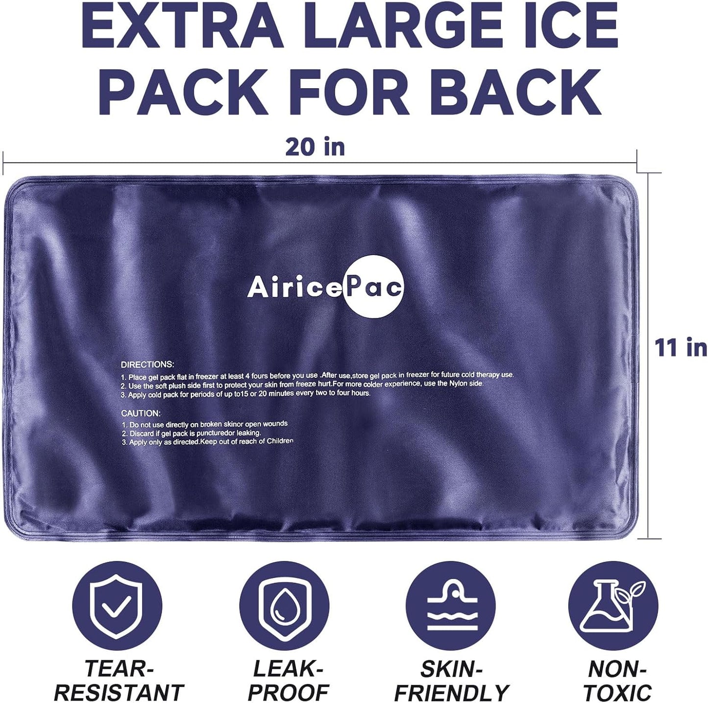 Extra Large Gel Flexible Back Ice Packs for Injuries Reusable, 11”x 20” Cold Pack Wrap for Knee Leg Neck Shoulder Hip Back Pain Relief, Cold Compress Therapy for Swelling, Bruises, Surgery