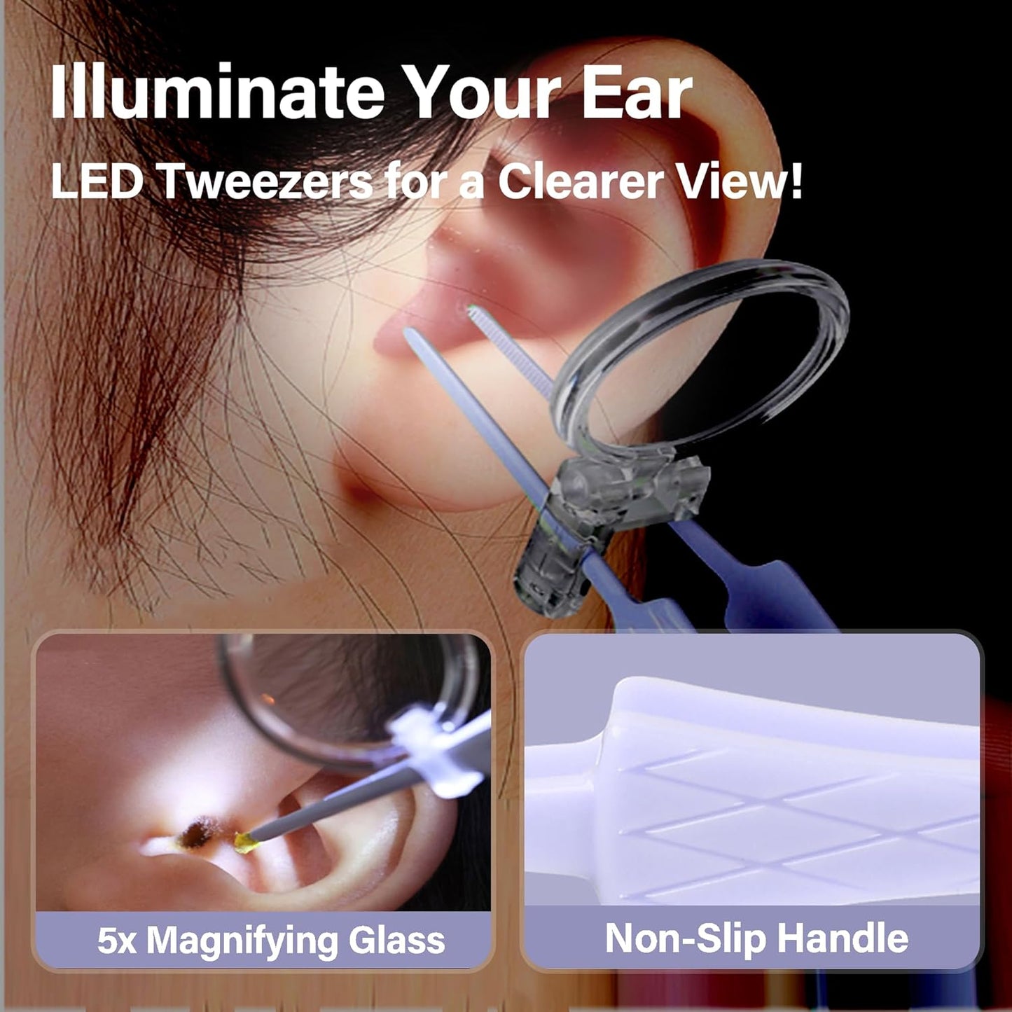 15 Pack Ear Wax Removal Tool Kit with Light - LED Ear Cleaning Kit, Ear Wax Removal for Kids and Adults, Ear Cleaning Tool, Ear Picker Spoon & Ear Tweezers & Spiral Spring Ear Spoon Purple