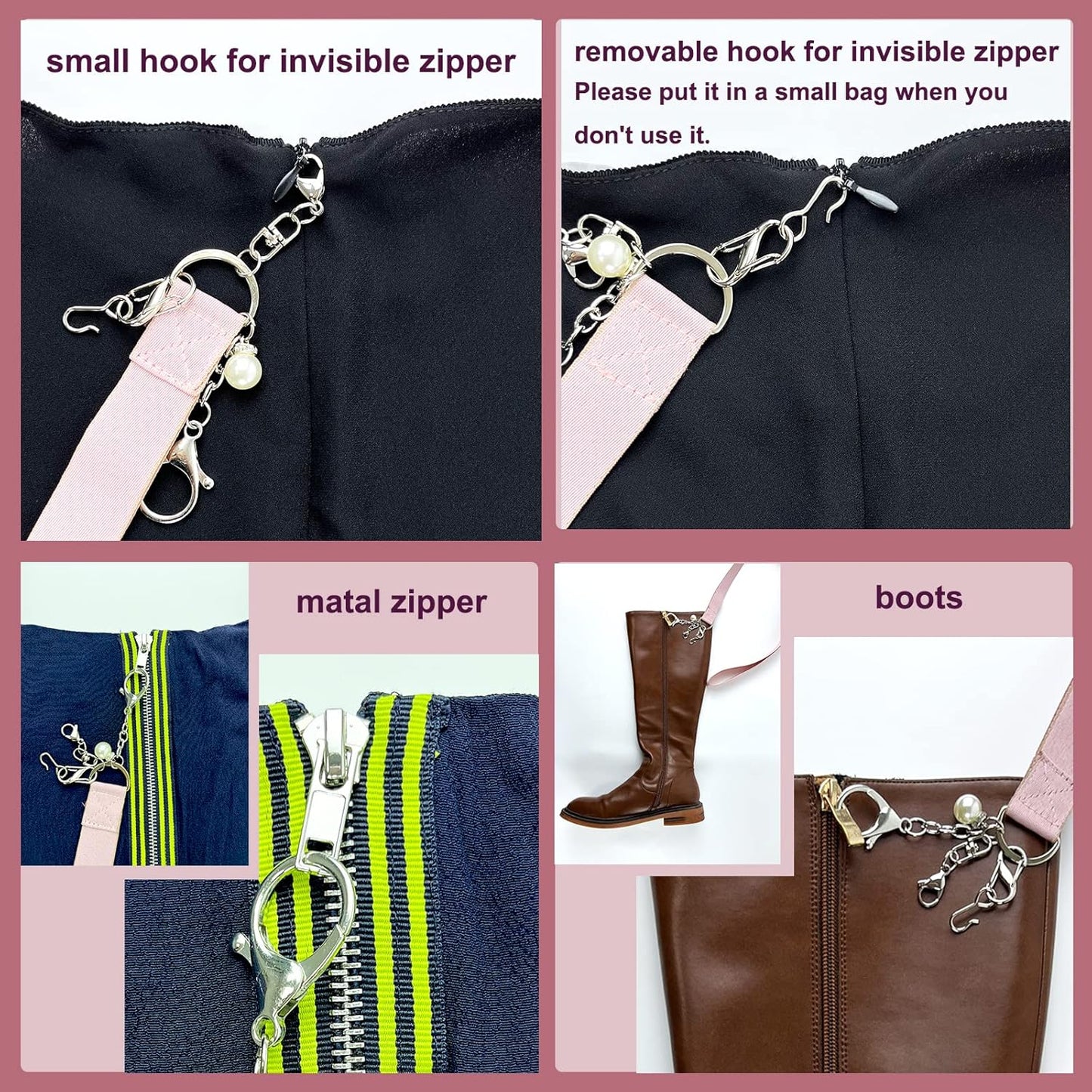 FYOURH Zipper Helper - Assistant for Pull Dresses and Boots Invisible Small Zippers - Tool Device to Help Pull up Back Zippers - Black