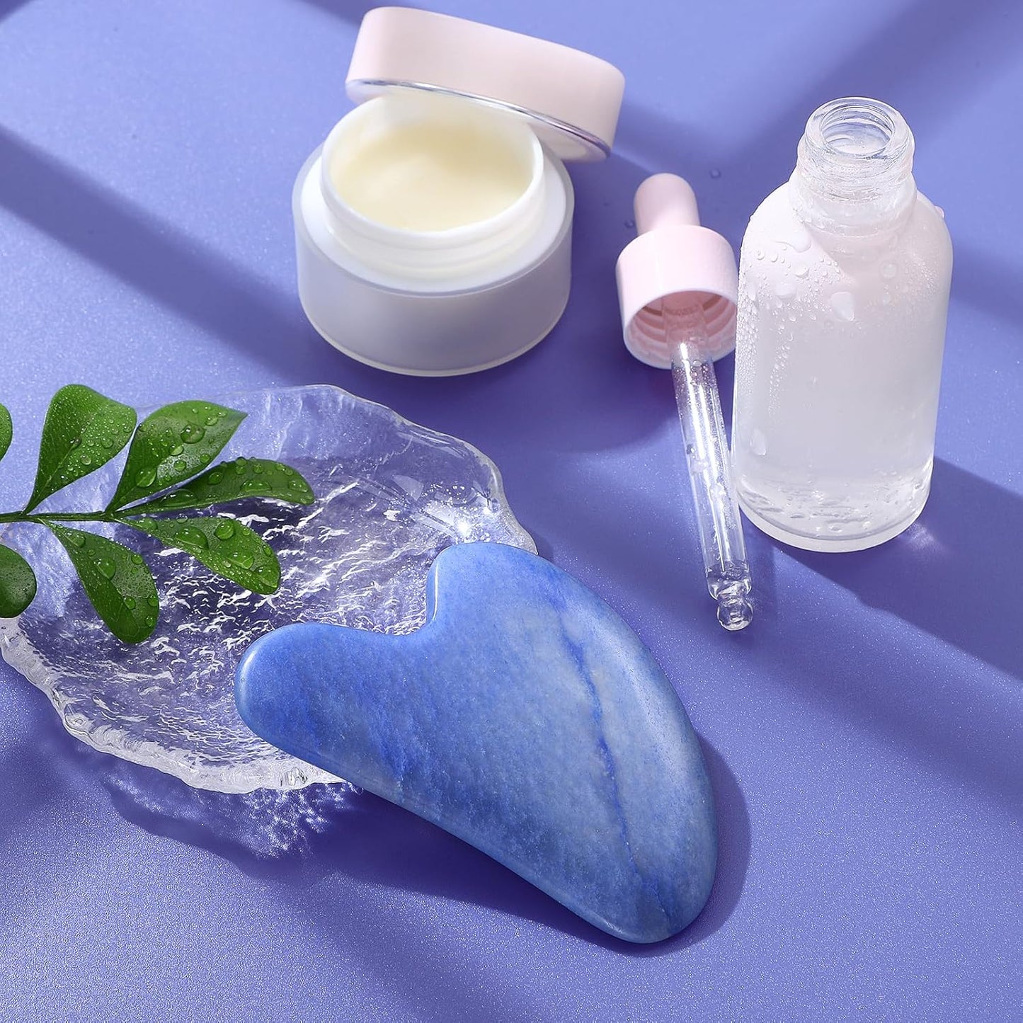 Gua Sha Facial Tools Guasha Tool Gua Sha Jade Stone for Face Skincare Facial Body Tensions Reduce Puffiness Festive Gifts Blue