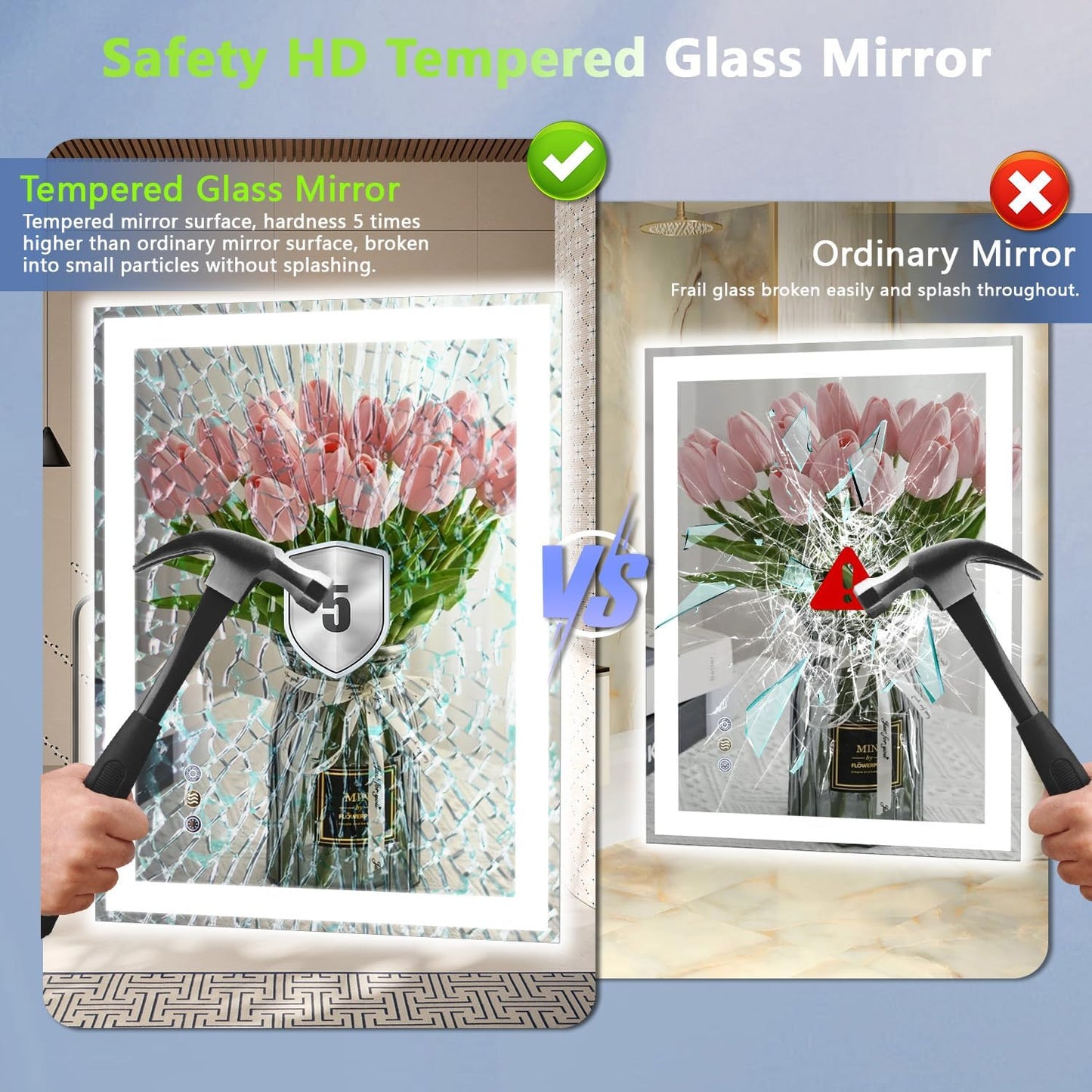 24"x 32" LED Mirror for Bathroom, Front and Backlit Controlled Separately LED Wall Vanity Mirror, LED Vanity Mirror with Lights, Stepless Dimmable, Anti Fog, Tempered Glass, Memory (UL ETL)