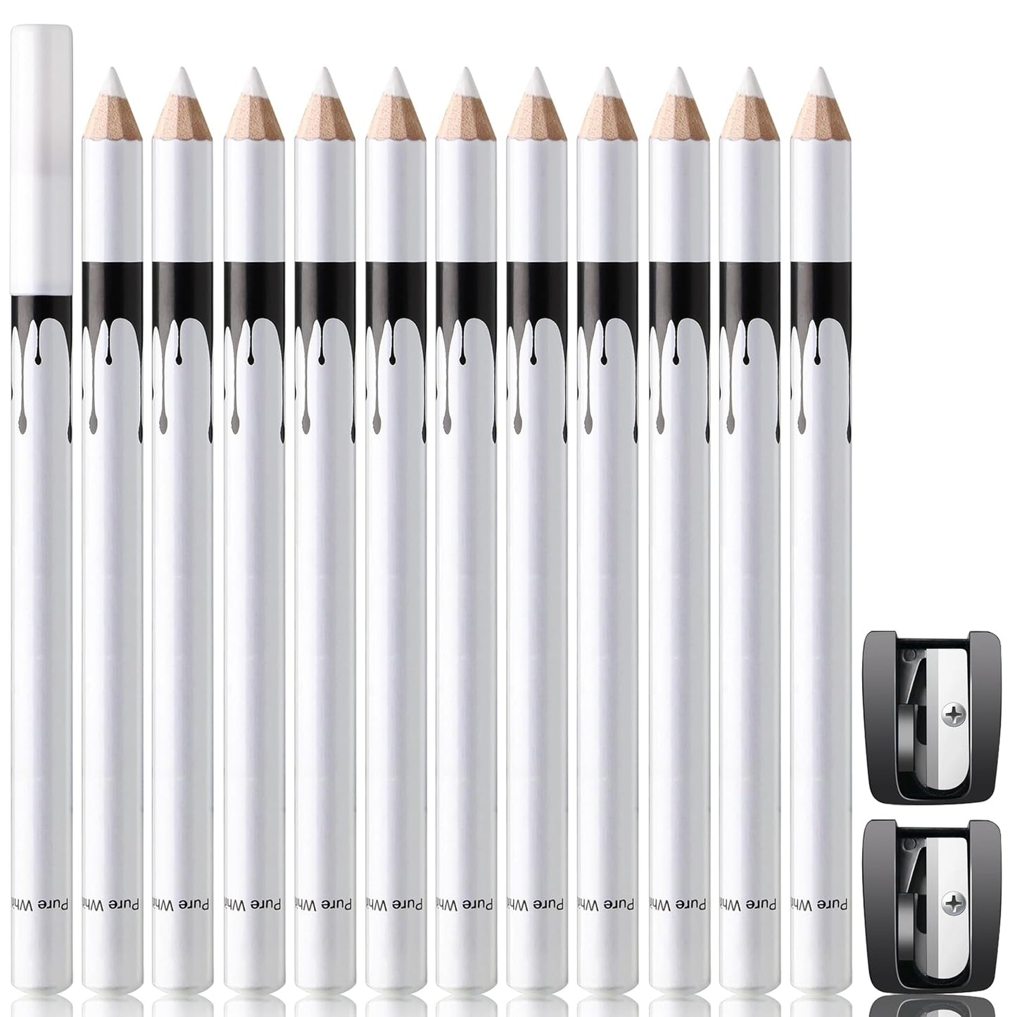 12Pcs White Barber Pencil Set Magic Hairline Pencils for Lineup Beard Shaping Guide Pen with Sharpener Barber Chalk for Men Hair Makeup Design