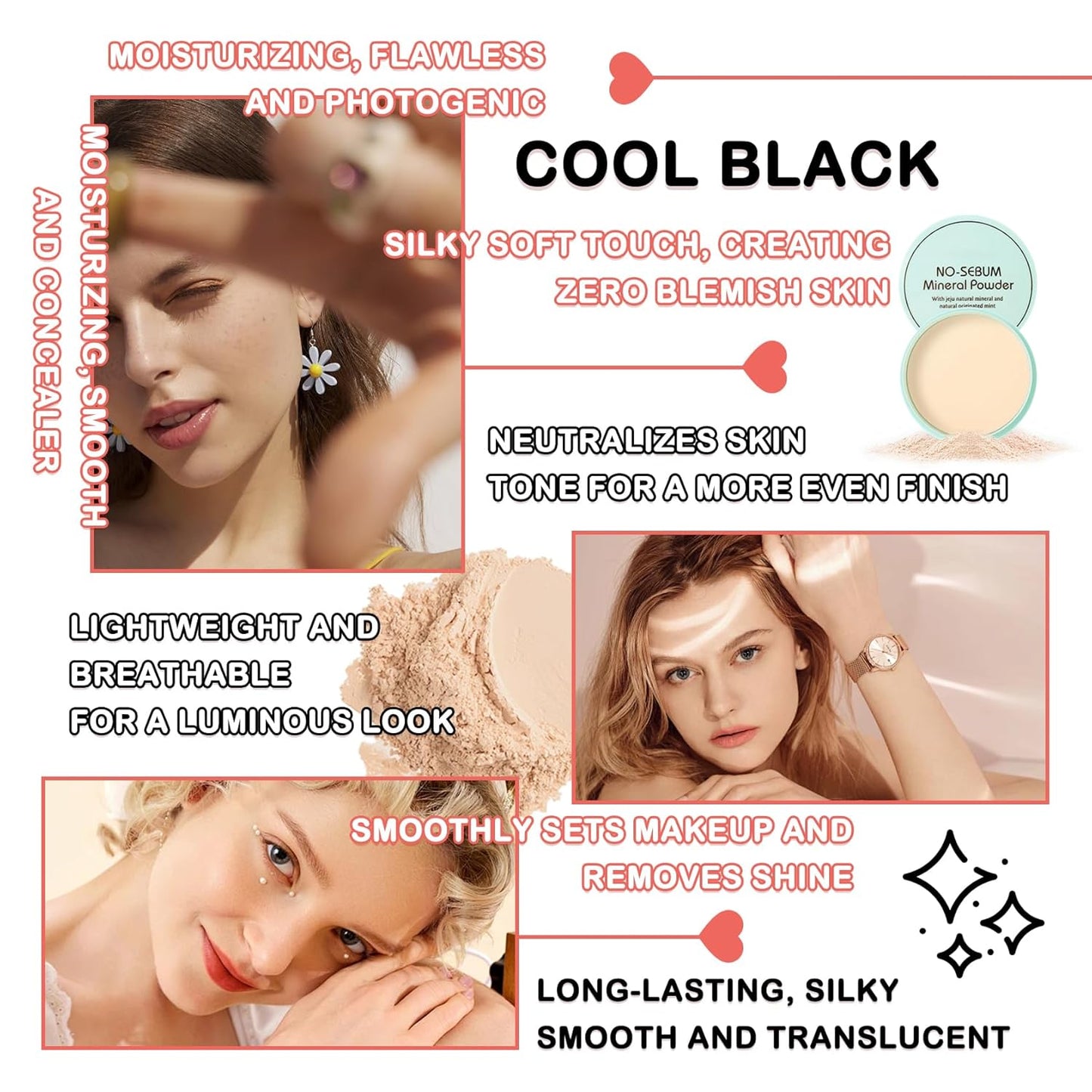 Mushroom Head Air Cushion CC Cream Full Coverage Liquid Foundation Set,Oil Control Concealer Lasting Moisturizing BB Cream,Loose Setting Face Powder Moisturizer Base Primer Makeup with Makeup Sponge