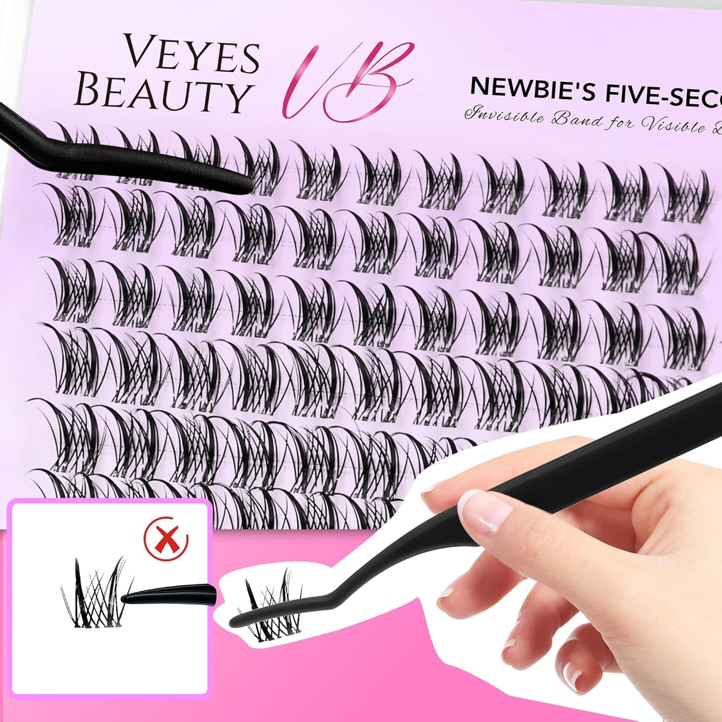 VEYESBEAUTY Lash Clusters Eyelash Extensions Thin & Invisible Band DIY Individual False Eyelashes Newbie's Five-Second Series Wispy Lash Tray for Self-application, Sylph Lashes 8-18mm Mixed Length