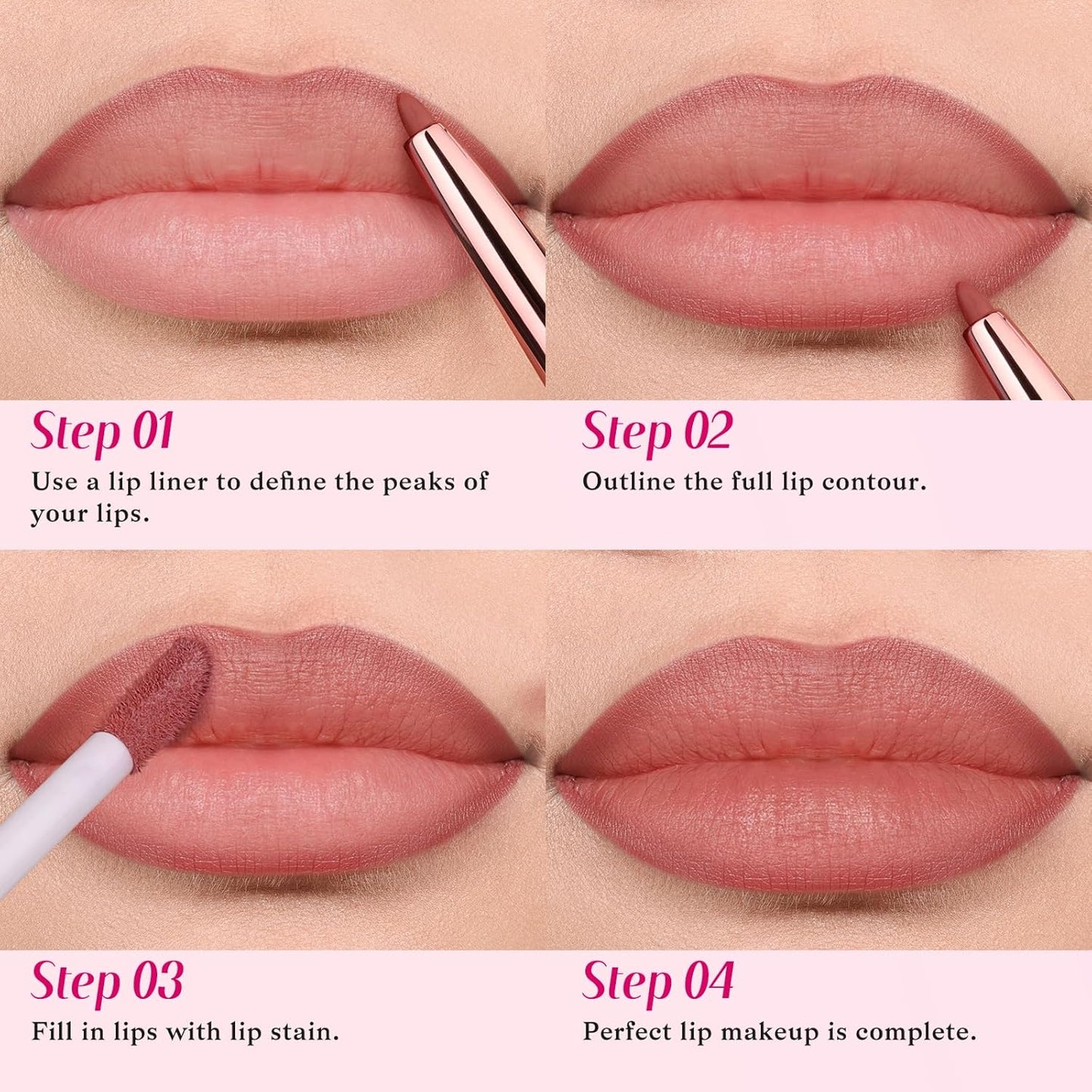 2 PCS Lip Liner and Lip Stain Combo Set, High Pigmented Long Lasting Velvet Lip Tint, Well-Defined Lipliner, Weightless Waterproof Not Animal Tested, Matte Finish Makeup