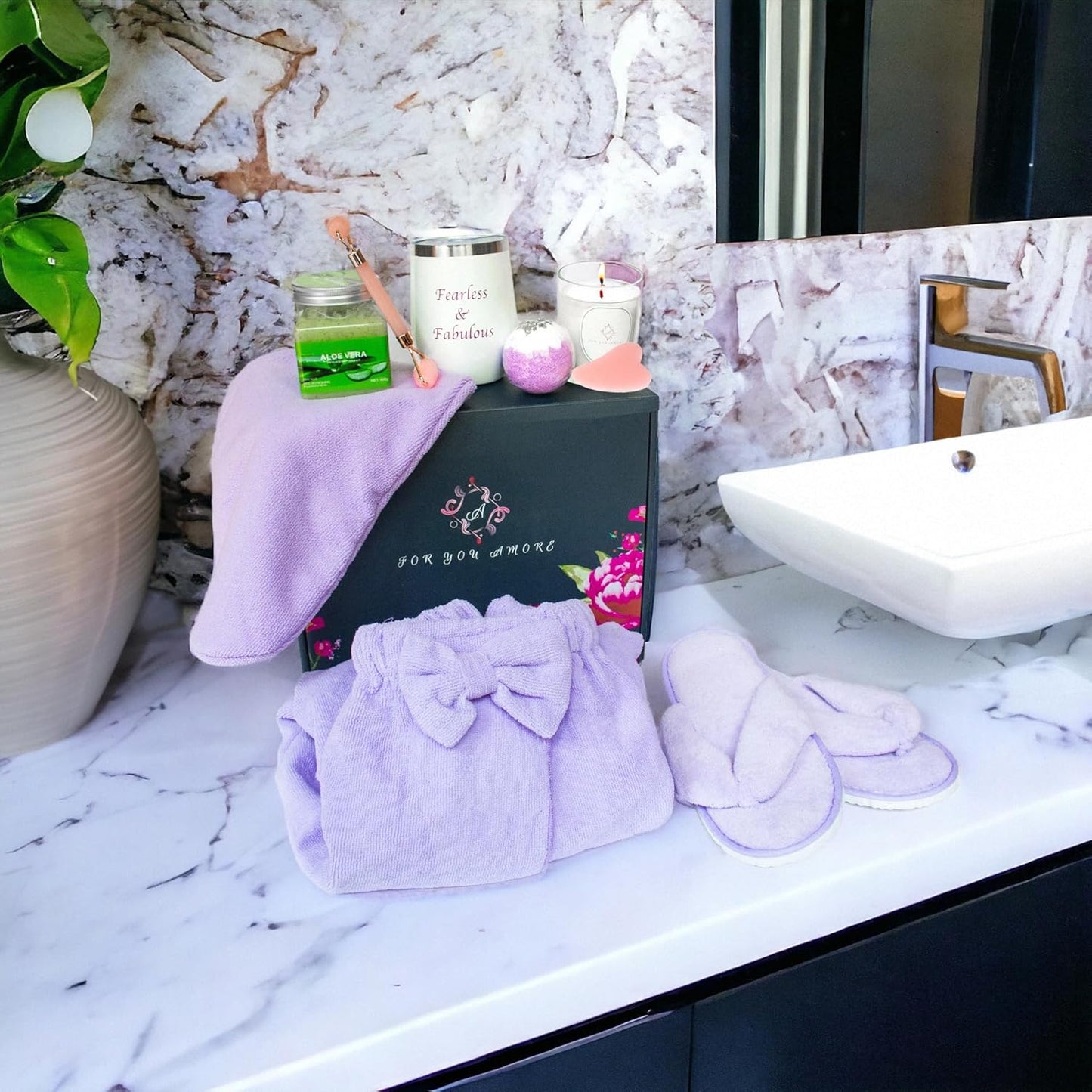 Relaxing Luxury Spa Care Package with Body & Hair Wrap and Matching Flip Flops, Thinking of You Gifts for Women, Gifts for Women, Birthday Baskets, Get Well Soon Gifts, Her, Sister, Mom, Best Friends