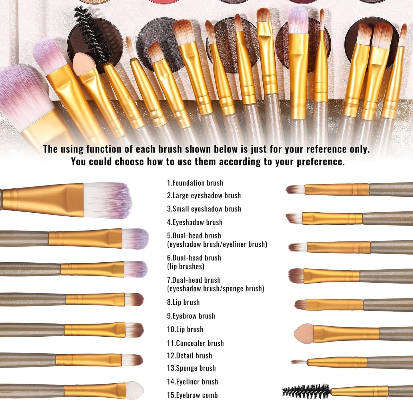 UCANBE Eyeshadow Palette with 15 Brushes Makeup Sets, Pigmented Eye Makeup Pallet Holiday Gift Set, Matte Smokey Rosy Neutral Glitter Eye Shadow Powder & Contour Highlight Blush All-in-One Make Up Kit