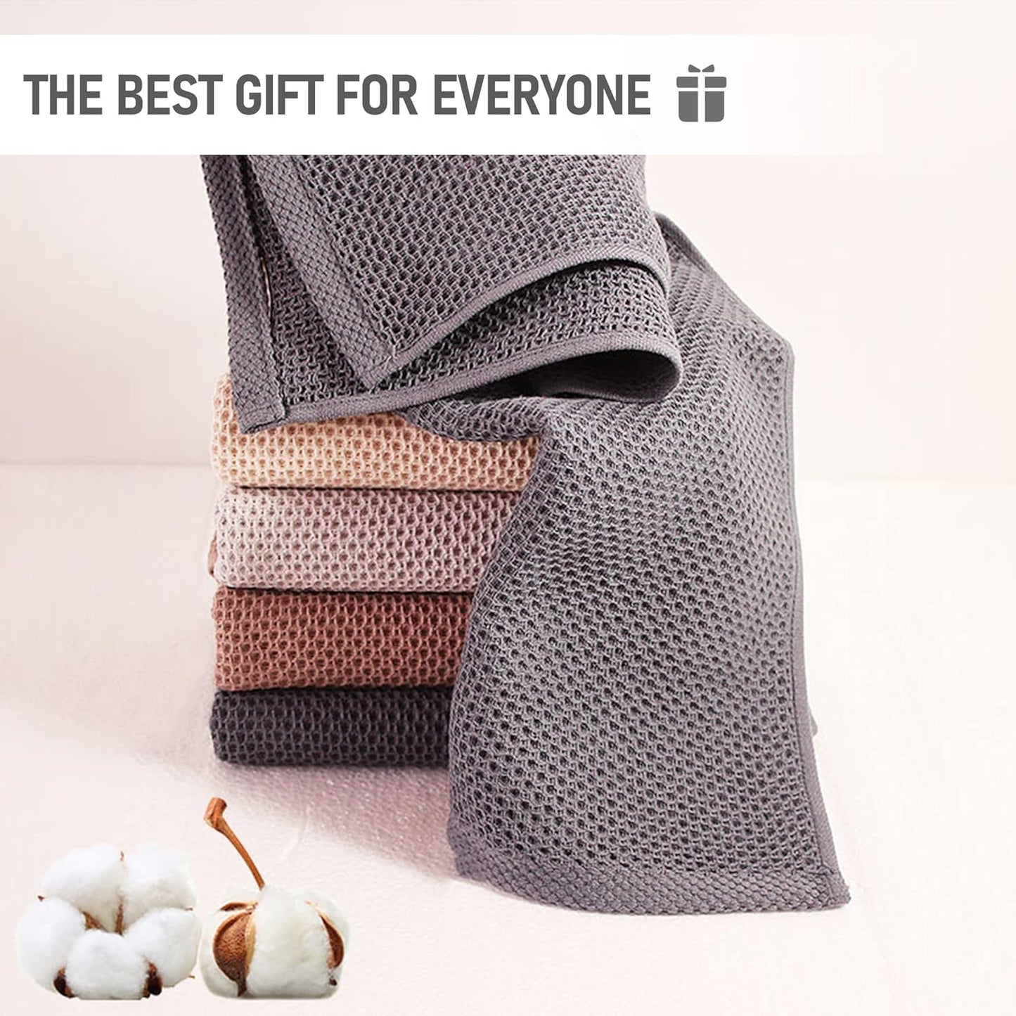 4Pack Cotton Gym Towels (13.7" x 27.5"), Yoga Sports Towel with Cool Waffle Pattern, Soft Breathable Absorbent for Neck, Face, Gym, Running, Workout, Kitchen