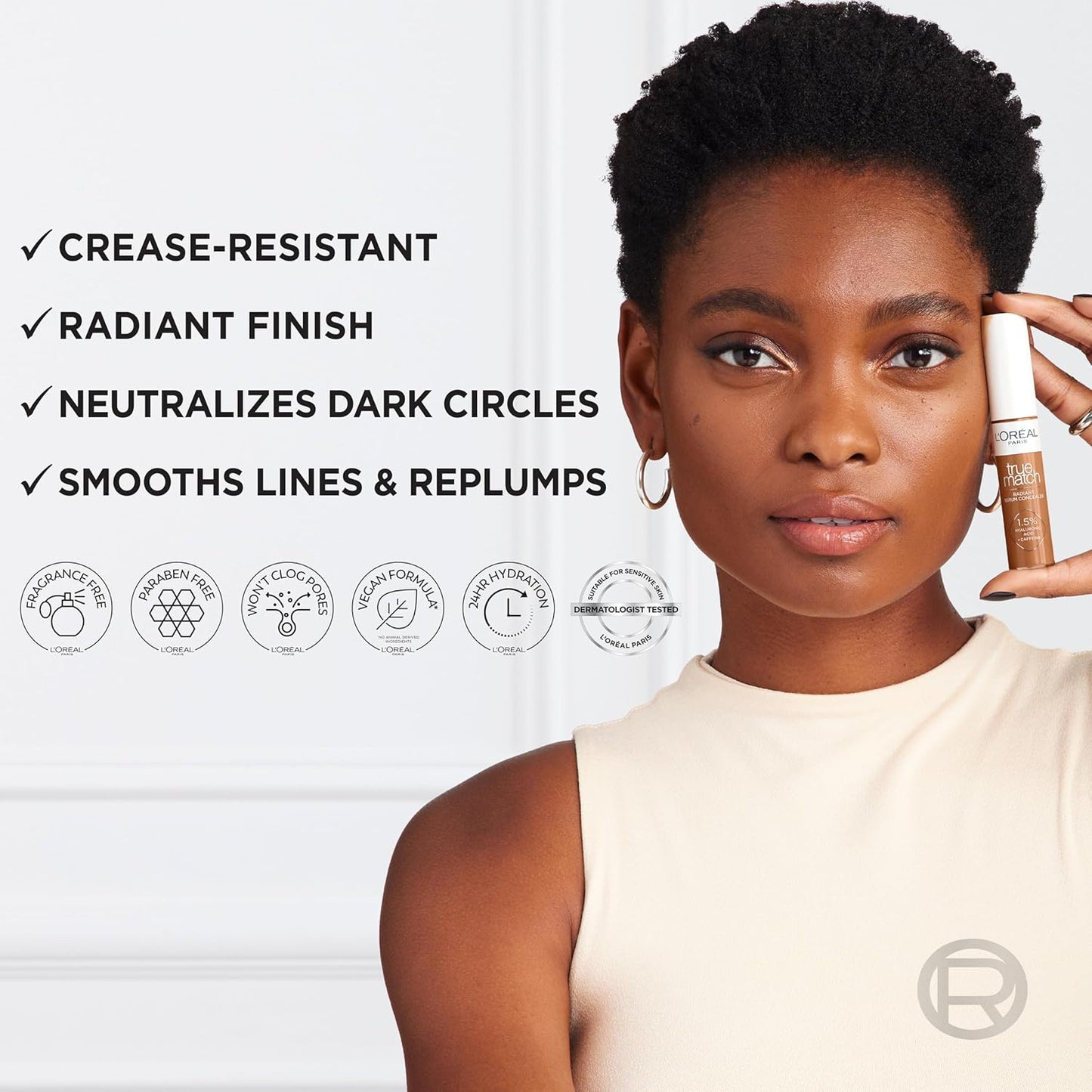 L’Oréal Paris True Match Radiant Serum Concealer, Brightening Under Eye Concealer Make Up with 1.5% Hyaluronic Acid and Caffeine, C2, 0.33 Oz