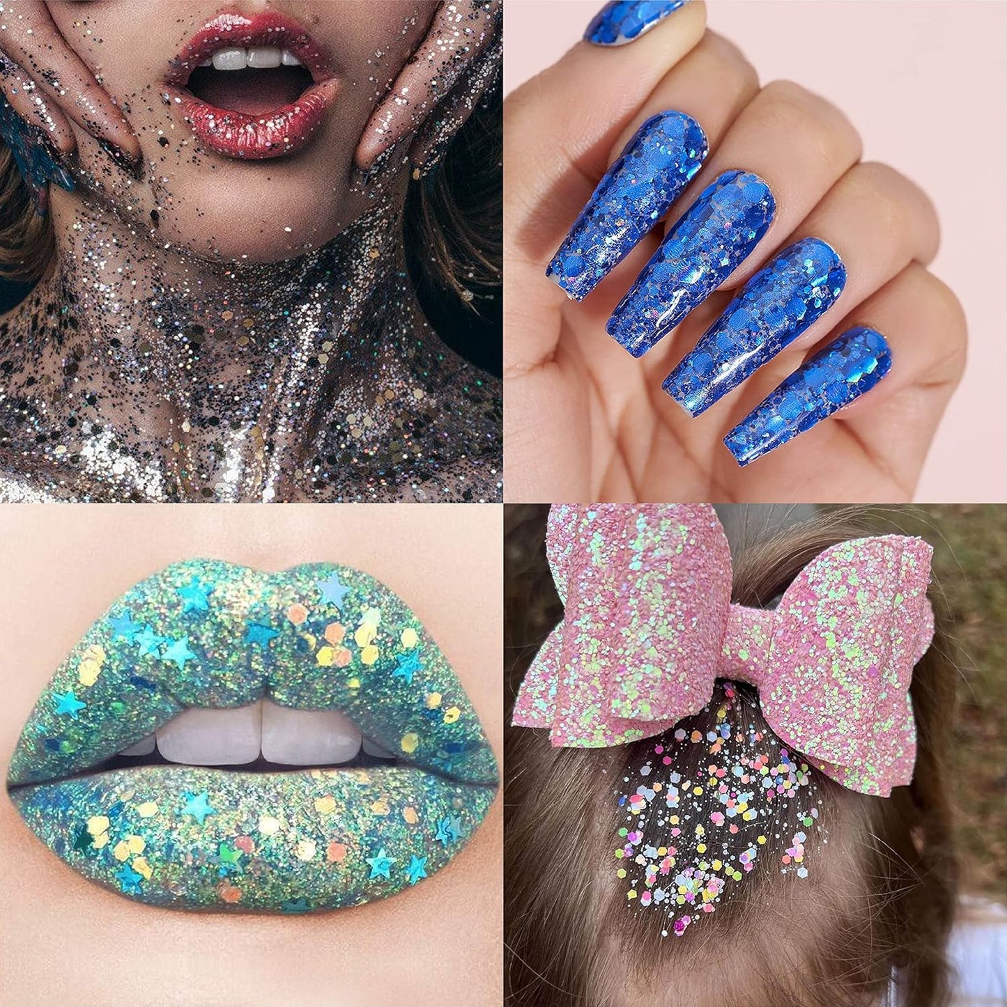 Holographic Chunky and Fine Glitter Mix, 45 Colors Festival Sequins & Powder, Iridescent Flakes, Cosmetic Face Body Eye Hair Nail Art Resin Tumbler Loose Glitter