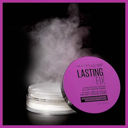 MaybellineFacestudio Lasting Fix Setting + Perfecting Loose Powder Makeup, All Day Matte Wear, Minimizes Shine, Sets Foundation Makeup, Translucent, 0.21 oz., White