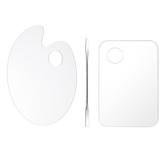 2 Pcs Acrylic Cosmetic Makeup Palette + 1 Pc Makeup Spatula, Makeup Mixing Tray Apply for Foundation Nail Art Beauty Salon Color Cream Liquid Mixing Art Palette