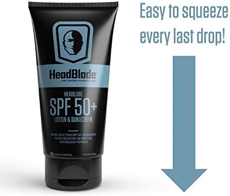 HeadBlade HeadLube SPF 50 Men's Lotion and Sunscreen - No Greasiness, Sweat Resistant, Formulated for Face, Body & Scalps - Water Resistant for 80 Minutes, 5 fl oz